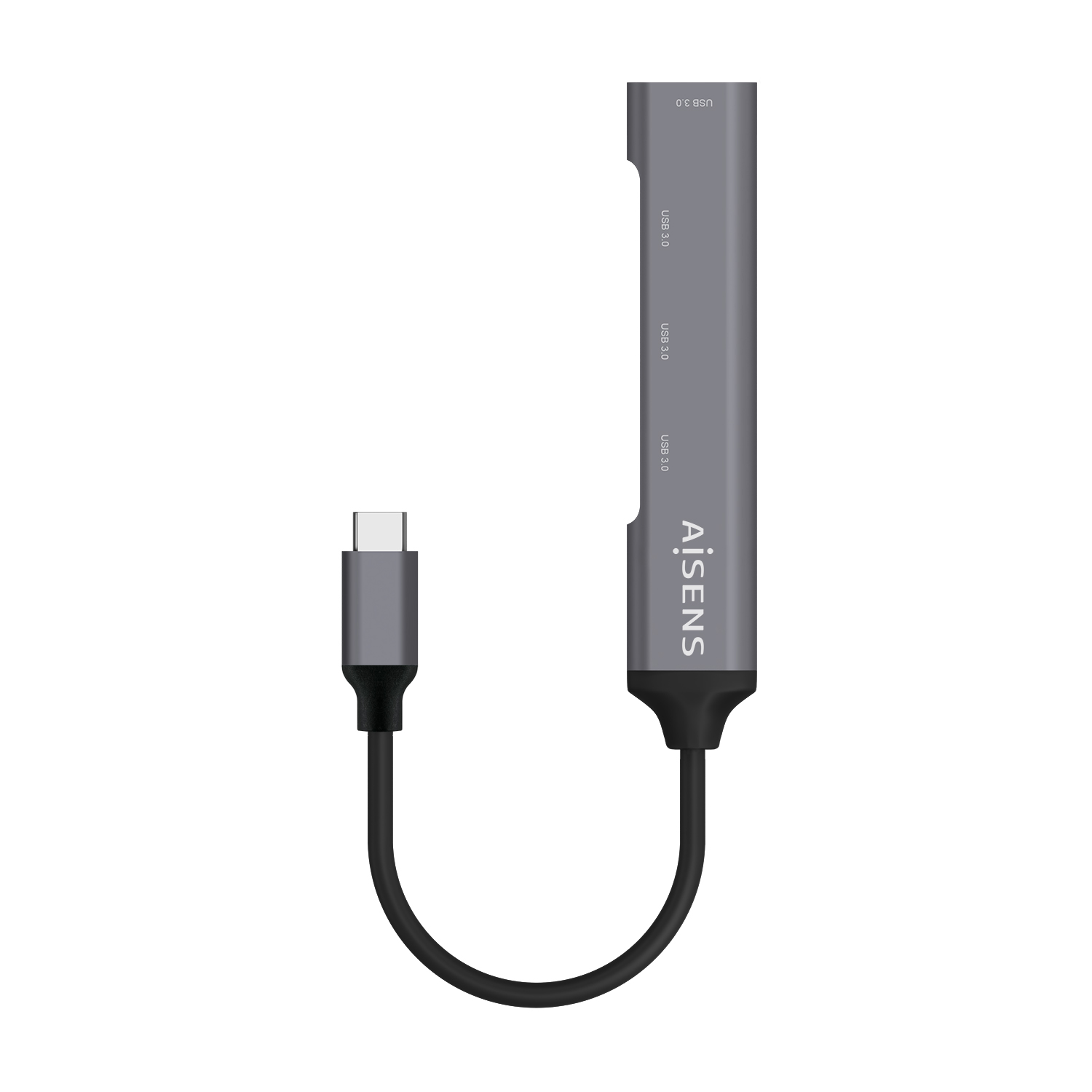 Aisens Hub USB 3.1 USB-C - USB-C Mâle vers 4xType A Femelle - 10cm - Couleur Gris