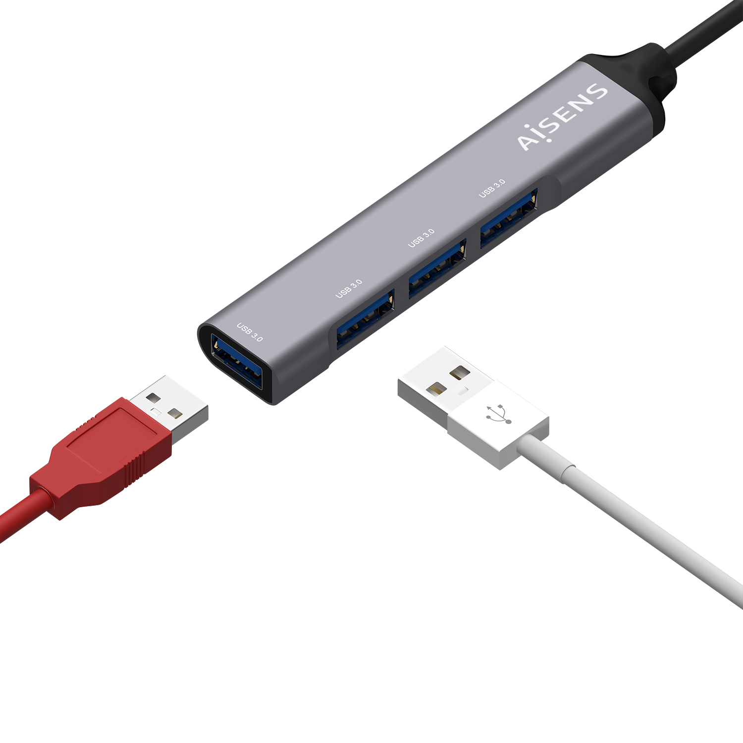 Aisens Hub USB 3.1 USB-C - USB-C Mâle vers 4xType A Femelle - 10cm - Couleur Gris