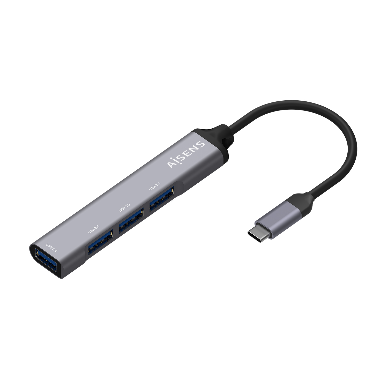 Aisens Hub USB 3.1 USB-C - USB-C Mâle vers 4xType A Femelle - 10cm - Couleur Gris
