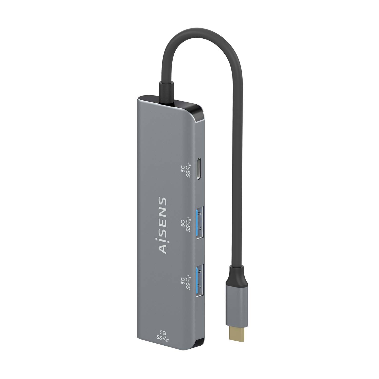 Aisens Hub USB 3.2 GEN1 5G USB-C - USB-C/M-1xUSB-C/H-3xUSB-A/H - 15cm - Couleur Gris