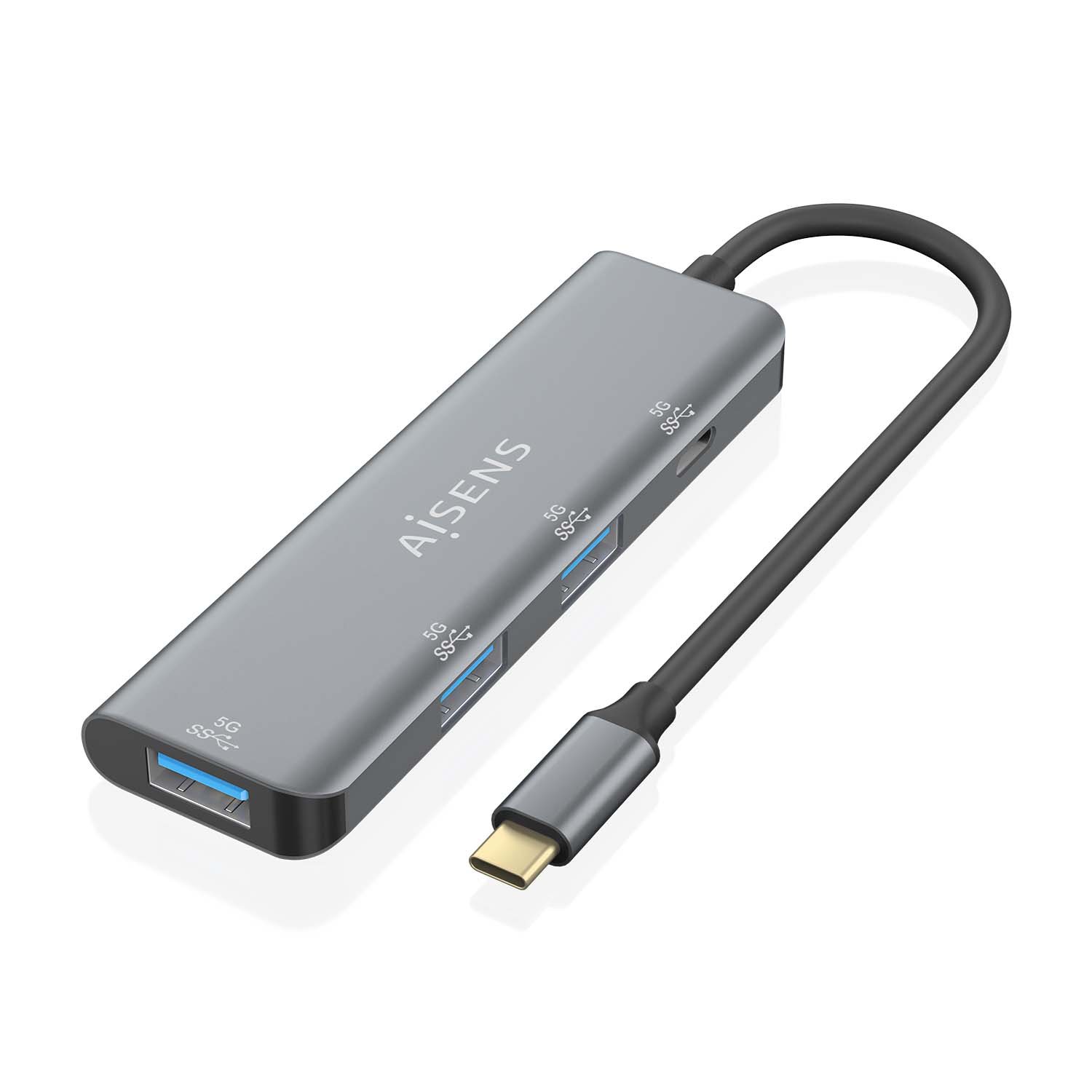 Aisens Hub USB 3.2 GEN1 5G USB-C - USB-C/M-1xUSB-C/H-3xUSB-A/H - 15cm - Couleur Gris