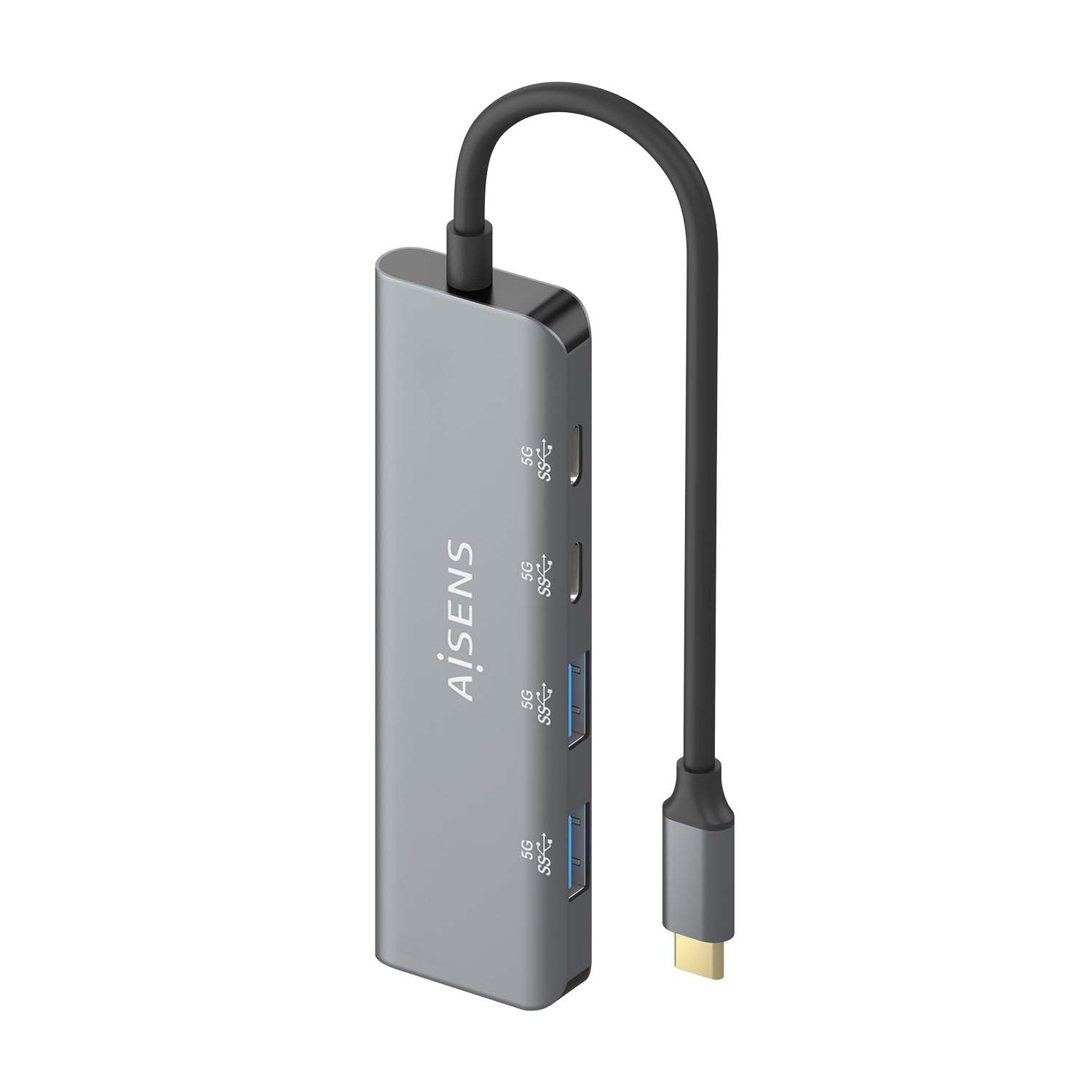 Aisens Hub USB 3.2 GEN1 5G USB-C - USB-C/M-2xUSB-C/H-2xUSB-A/H - 15cm - Couleur Gris