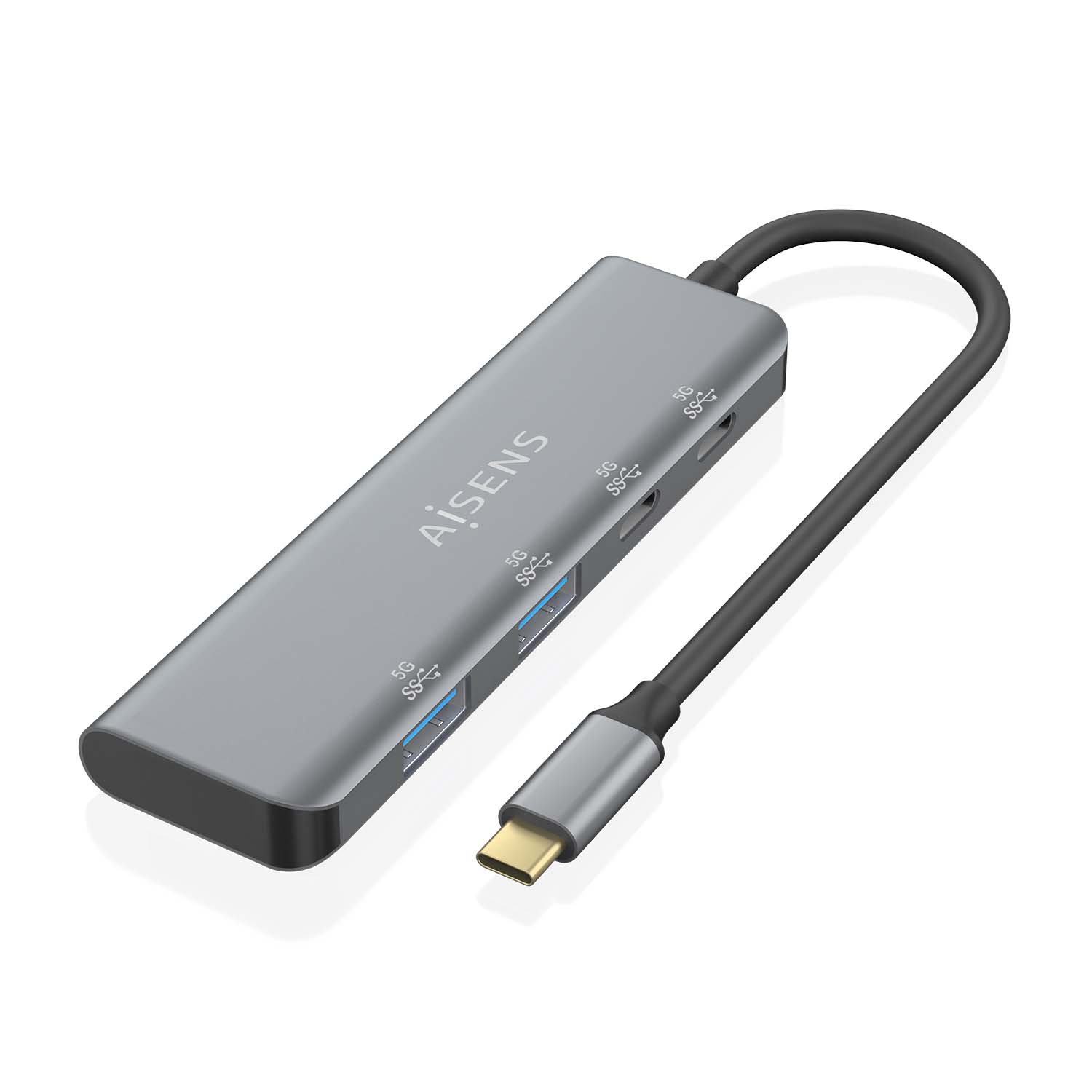 Aisens Hub USB 3.2 GEN1 5G USB-C - USB-C/M-2xUSB-C/H-2xUSB-A/H - 15cm - Couleur Gris