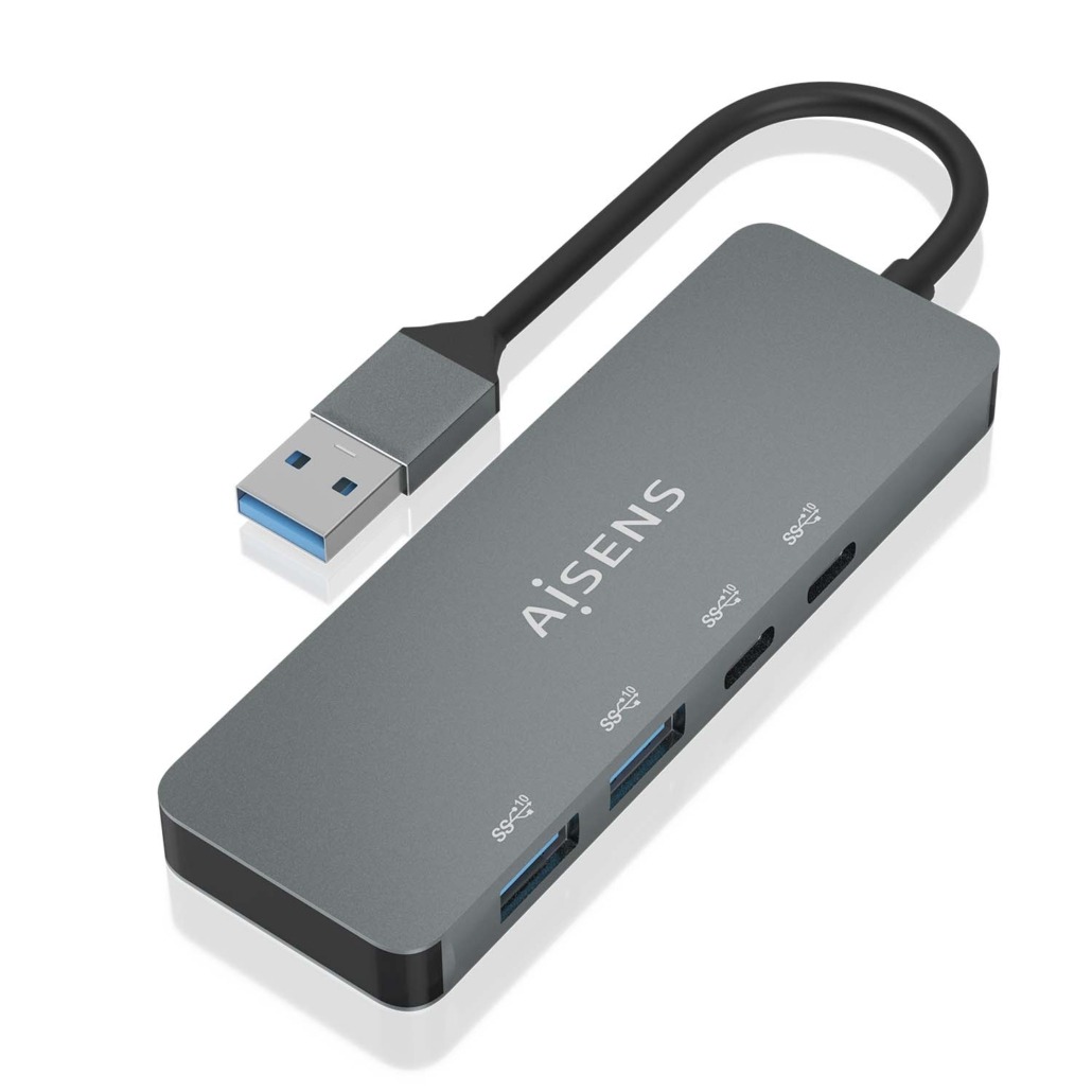 Aisens Hub USB 3.2 GEN2 10G USB-A - USB-A/M-2xUSB-C/H-2xUSB-A/H - 15cm - Couleur Gris