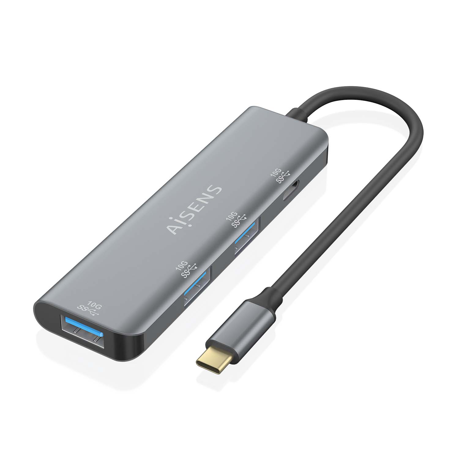 Aisens Hub USB 3.2 GEN2 10G USB-C - USB-C/M-1xUSB-C/H-3xUSB-A/H - 15cm - Couleur Gris