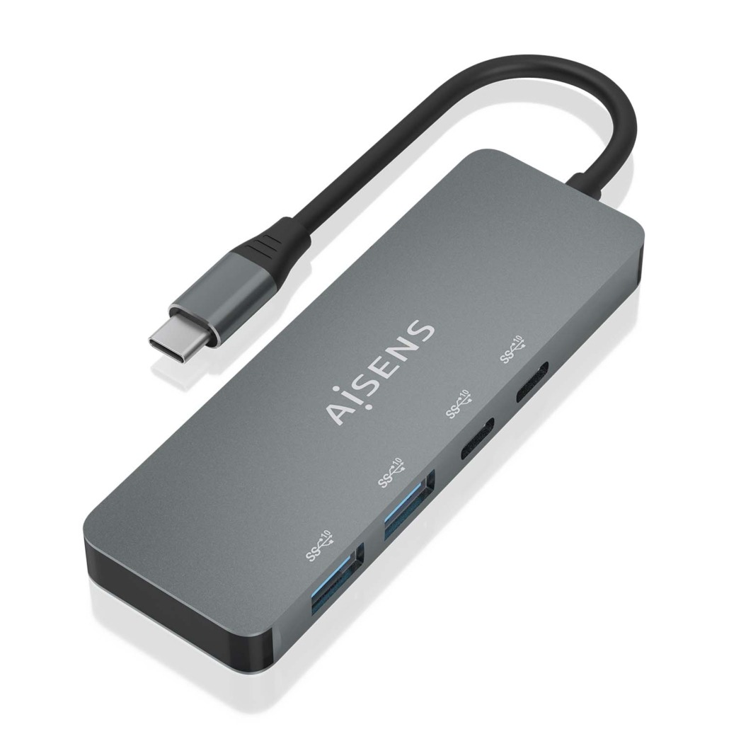 Aisens Hub USB 3.2 GEN2 10G USB-C - USB-C/M-2xUSB-C/H-2xUSB-A/H - 15cm - Couleur Gris