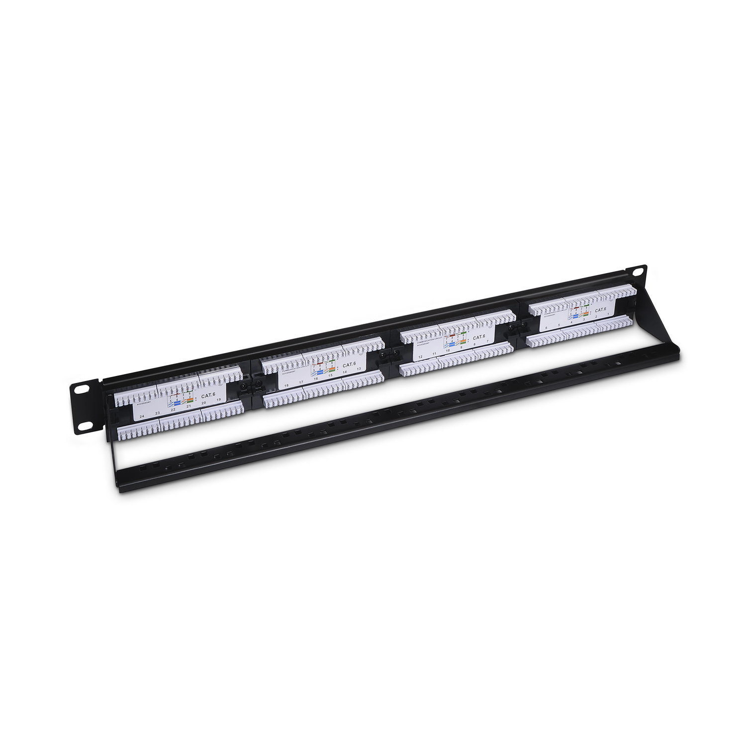 Aisens Patch Panel 24 Ports RJ45 Cat.6 UTP - 19" 1U Dual IDC avec gestion des câbles - Couleur noire