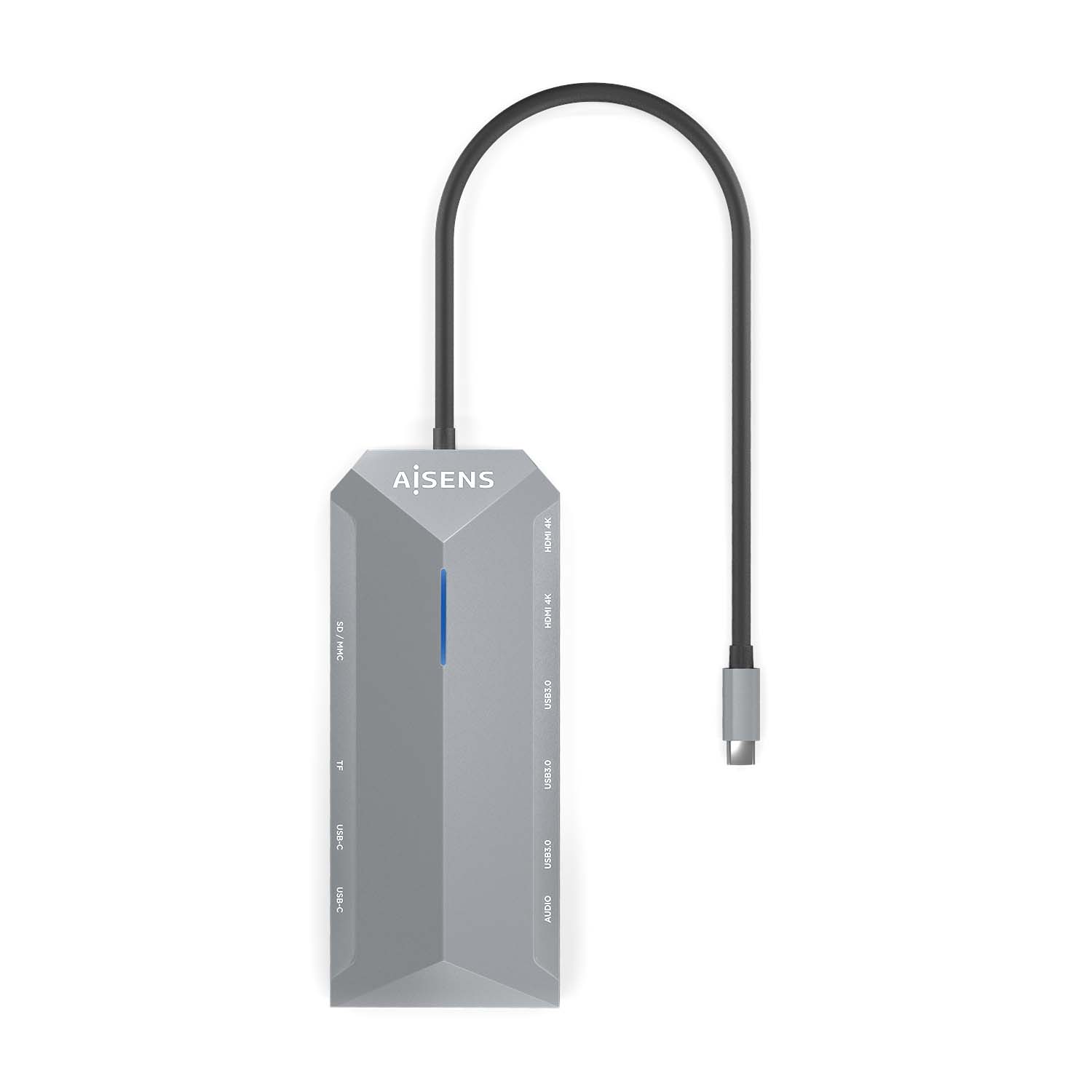 Aisens USB-C Dock 12 en 1 - USB-C vers 2xHDMI - 1xRJ45 - 3xUSB-A - 2xUSB-C - 1xUSB-C PD - 1xAudio - 1xSD - 1xMicro SD - 15cm - Couleur Gris