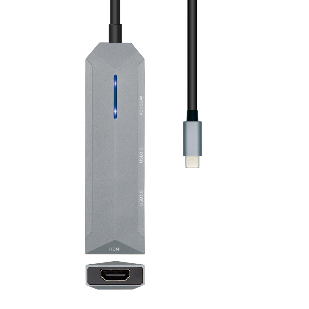 Aisens USB-C Dock 4 en 1 - USB-C vers 1xHDMI - 2xUSB - 1xPD - 15cm - Couleur Gris