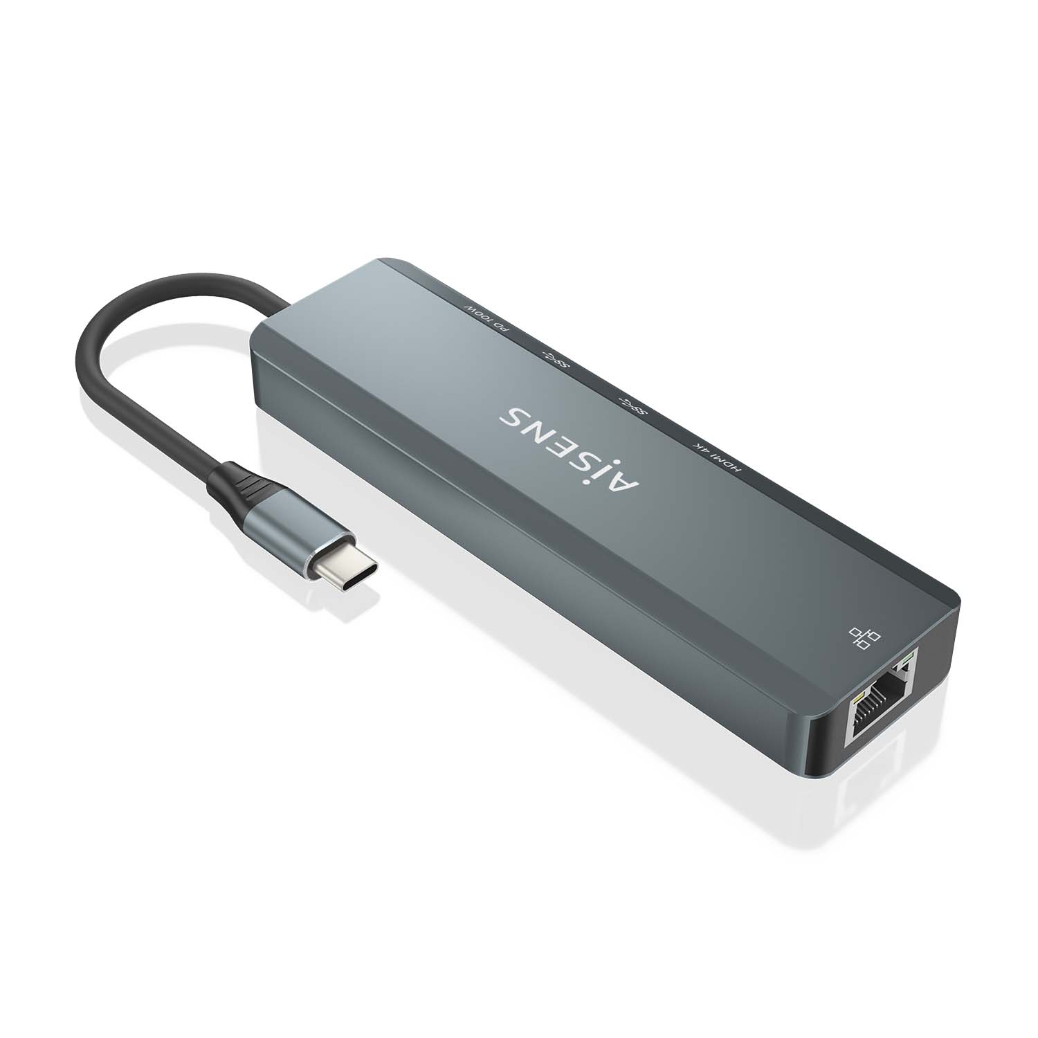 Aisens USB-C Dock 5 en 1 - USB-C vers 1xHDMI - 1xRJ45 - 2xUSB - 1xpd - 15cm - Couleur Gris
