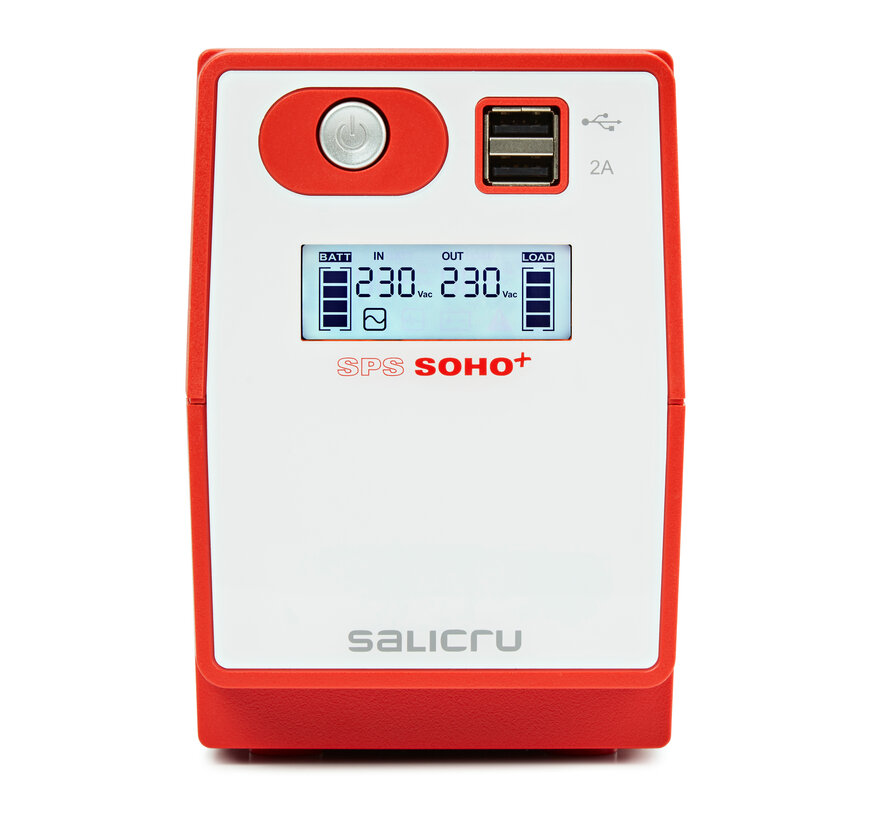 Alimentation sans interruption Salicru SPS 500 SOHO+ IEC - UPS/UPS - 500 VA - Line-interactive - Double chargeur USB - Type prise IEC - Couleur rouge