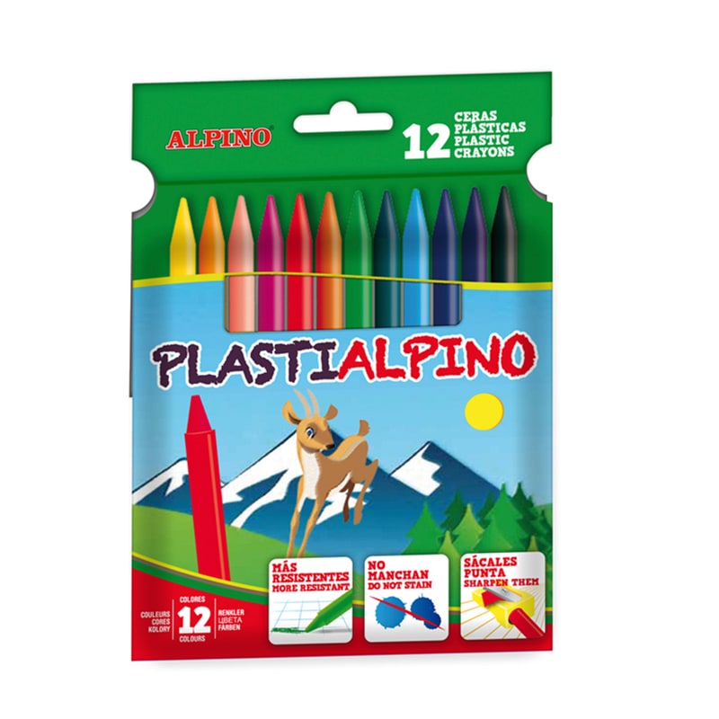 Alpino Lot de 12 Crayons PlastiAlpino - Couleurs Vives