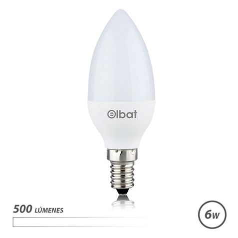 Ampoule LED Elbat - Puissance : 6W - Lumens : 500 - Type de lumière : Lumière blanche 4000K - Culot : E14 - Angle : 180º - Dimensions : 37X100mm - 30 000 heures de durée de vie - 15 000 lumières - Couleur blanche