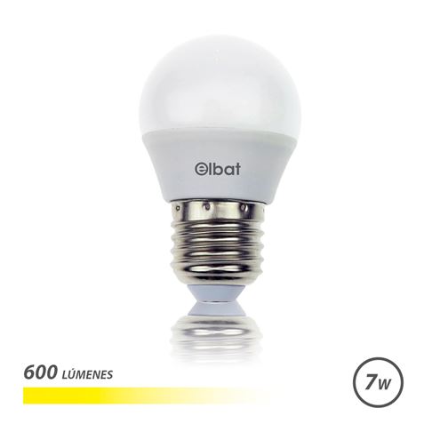 Ampoule LED Elbat - Puissance : 7W - Lumens : 600 - Type de lumière : Lumière chaude 3000K - Culot : E27 - Angle : 220º - Dimensions : 45X78mm - 30 000 Heures de Vie - 15 000 Lumières - Couleur Blanc
