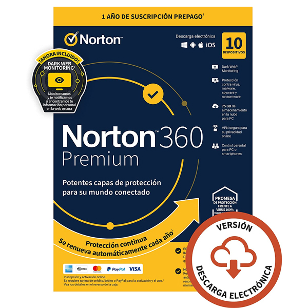 Antivirus Norton 360 Premium 75 Go - 1 utilisateur - 10 appareils - 1 an
