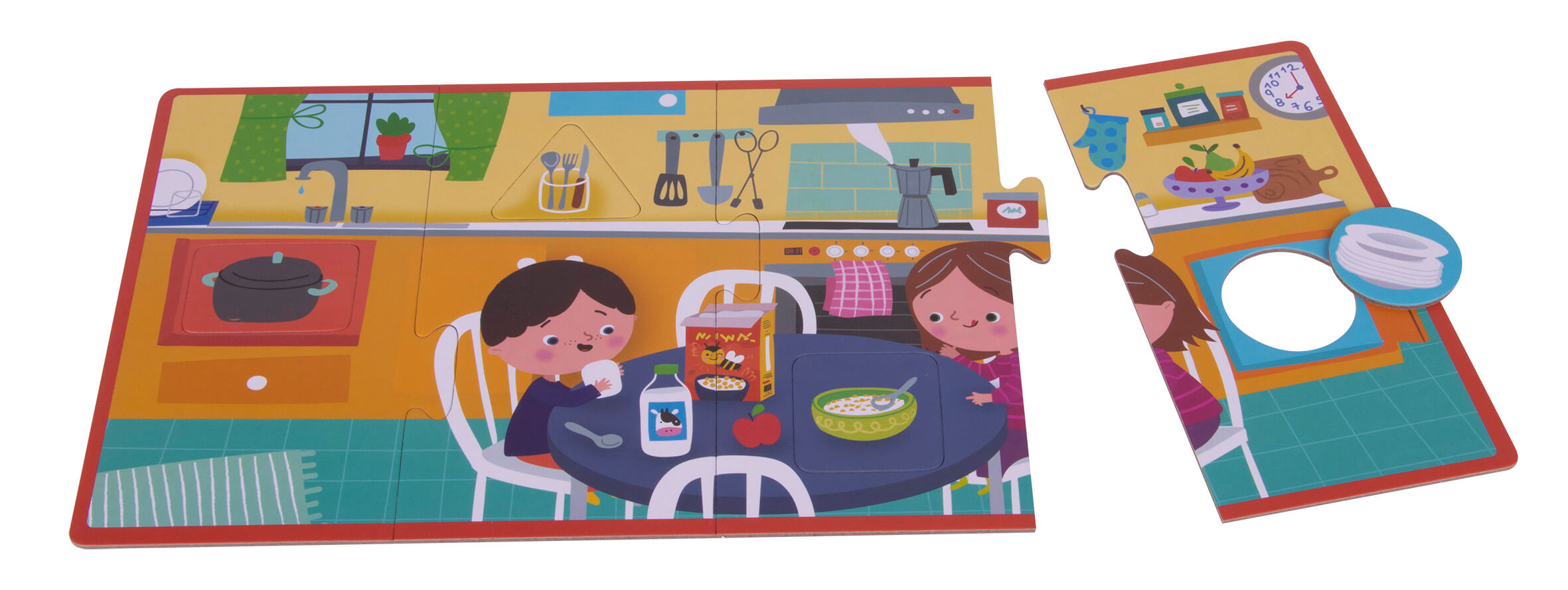 Apli Association Puzzle the House - 4 Puzzles de 4 Pièces xxl - Éléments Géométriques Découpés - Améliore la Psychomotricité Fine et la Concentration - Coloré