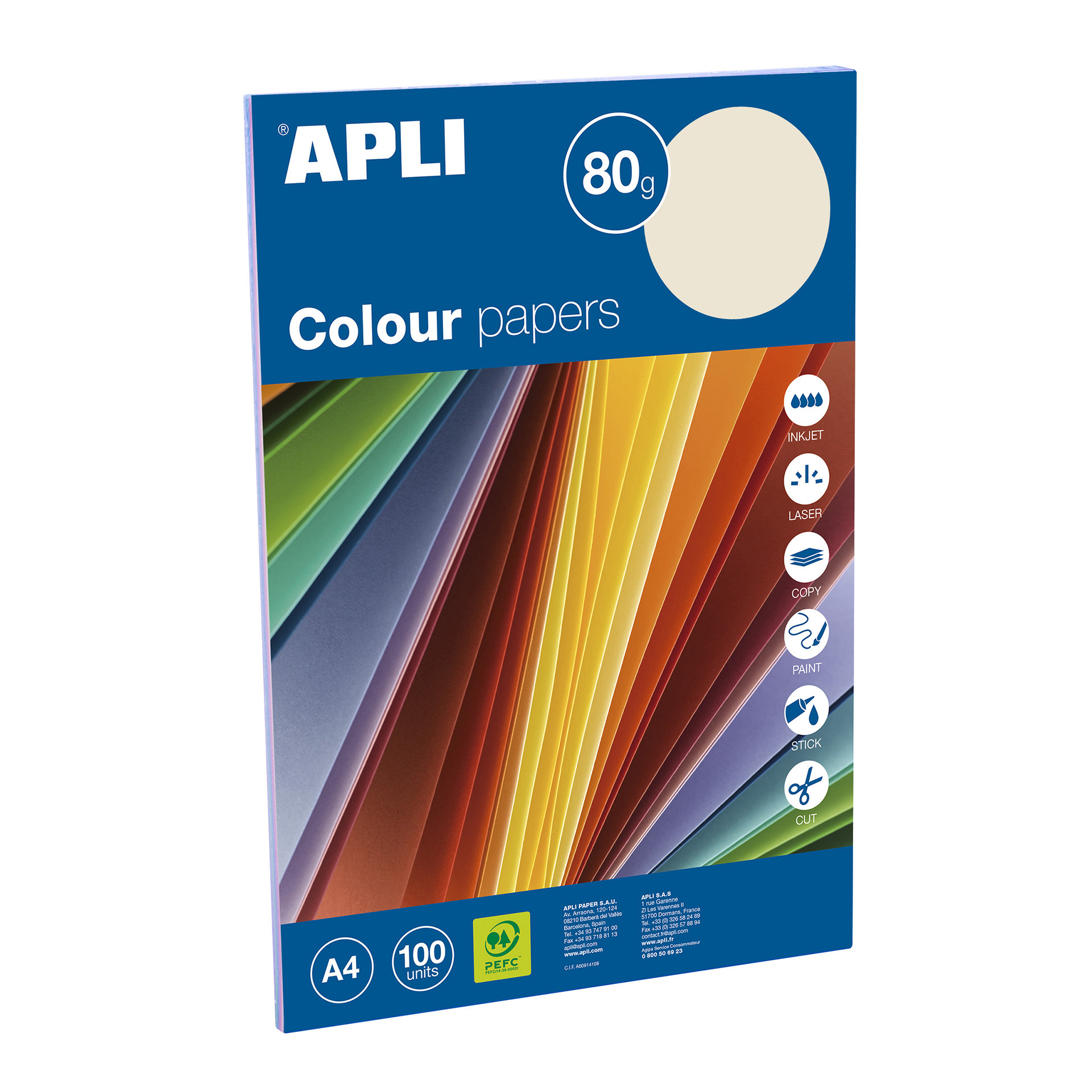 Apli Papiers couleur pastel A4 100 feuilles