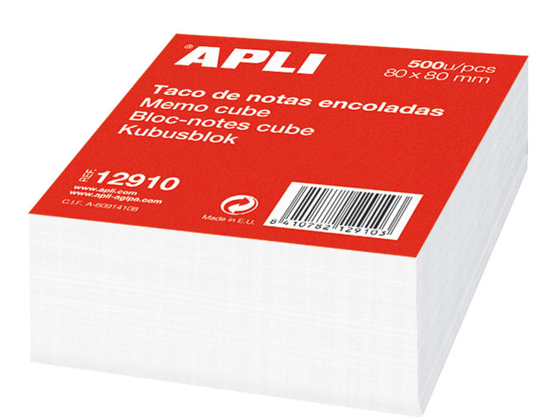 Apli Bloc de Notes 80x80 - 500 Feuilles - Adhésif - Blanc