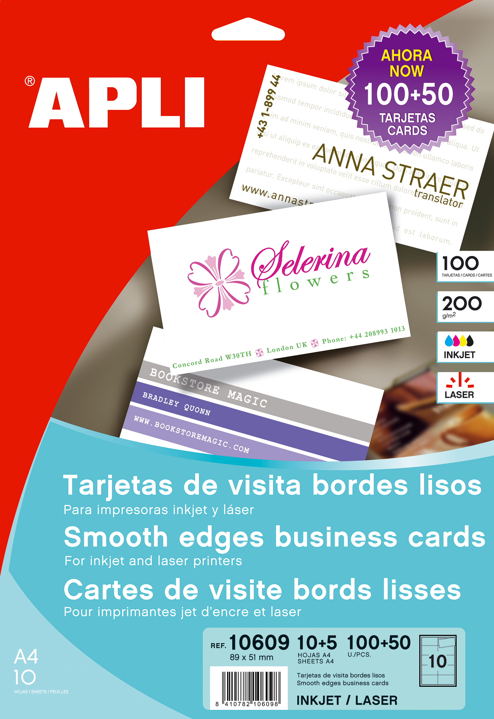 Apli Cartes de Visite Bords Droits Mat 200g 15 Feuilles