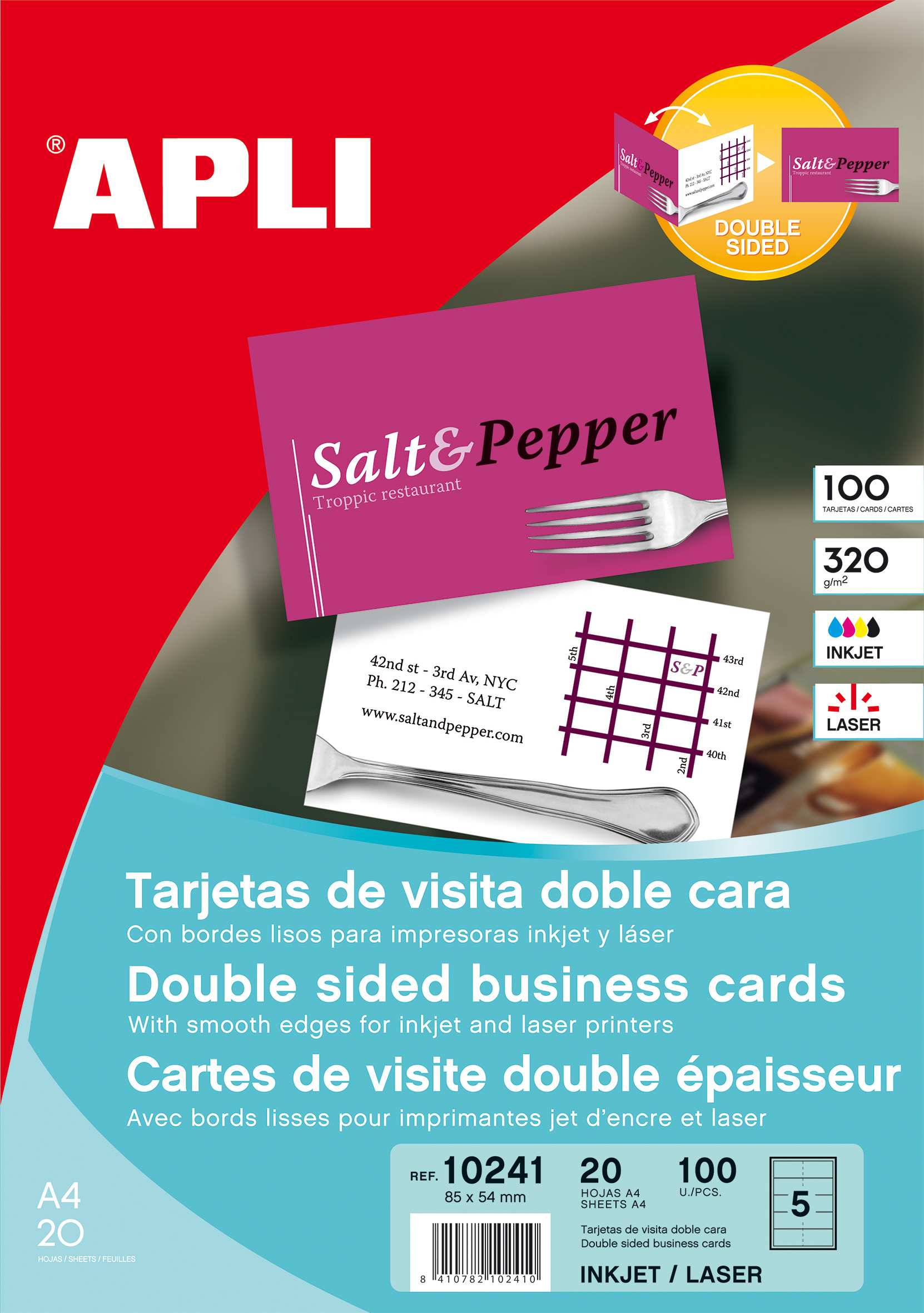 Apli Cartes de Visite Double Face Mat 320g 20 Feuilles