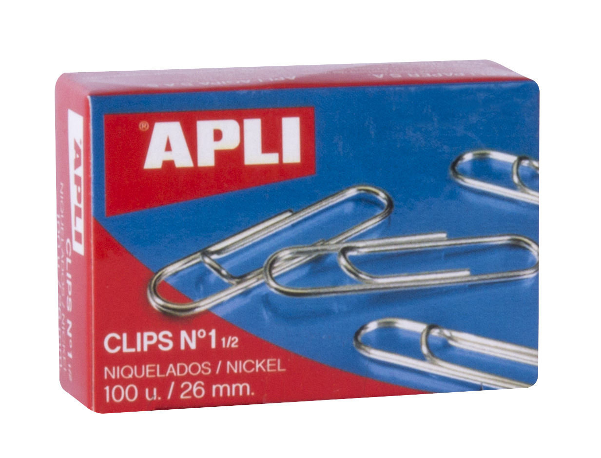 Apli Clips Fil N°1½ (26mm) - Finition Nickel Brillant - Haute Résistance à l'Oxydation - Boîte de 100 Clips