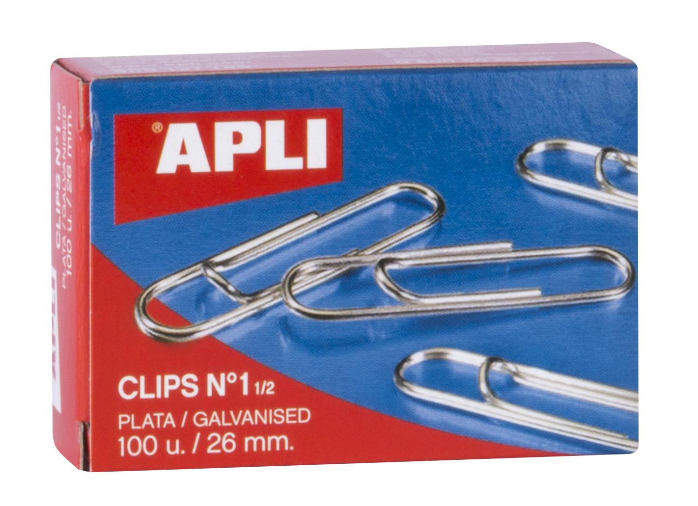 Apli Clips Fil Nº 1½ - 26mm - Finition Galvanisée Argent - 100 Unités par Boîte - Organisation Parfaite