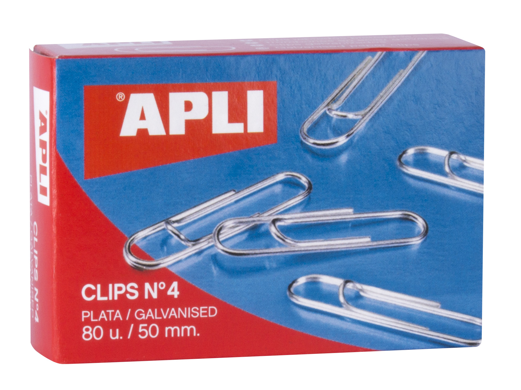 Apli Clips Fil Nº 4 - 50mm - Finition Galvanisée Argent - 80 Unités par Boîte - Organisez vos Documents