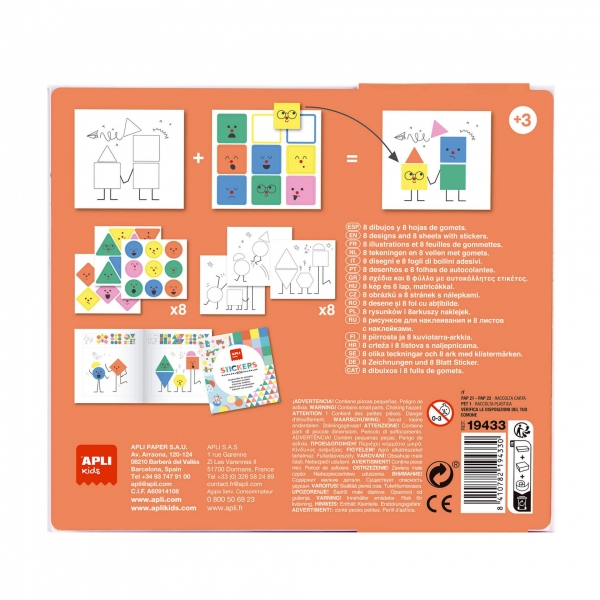 Apli Emotions Jeux de Gomets Géométriques - Didactique - Amovible - Comprend Feuilles et Exemples - Stimule la Pensée Psychomotrice et Mathématique - Recommandé à partir de 3 ans