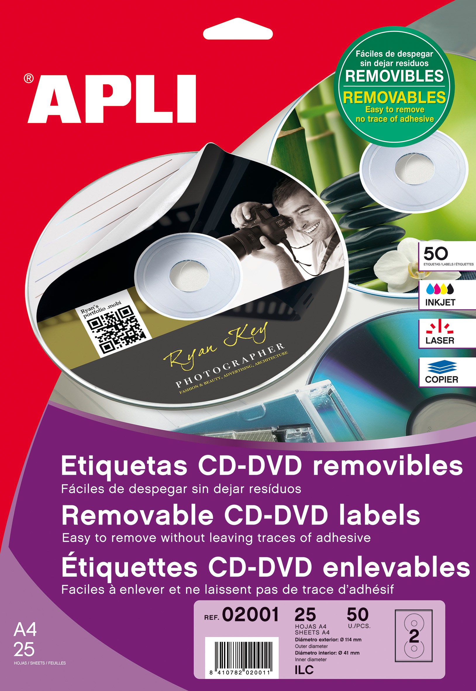 Apli Étiquettes Amovibles CD/DVD Classique Mat Taille 10 Feuilles I/L/C