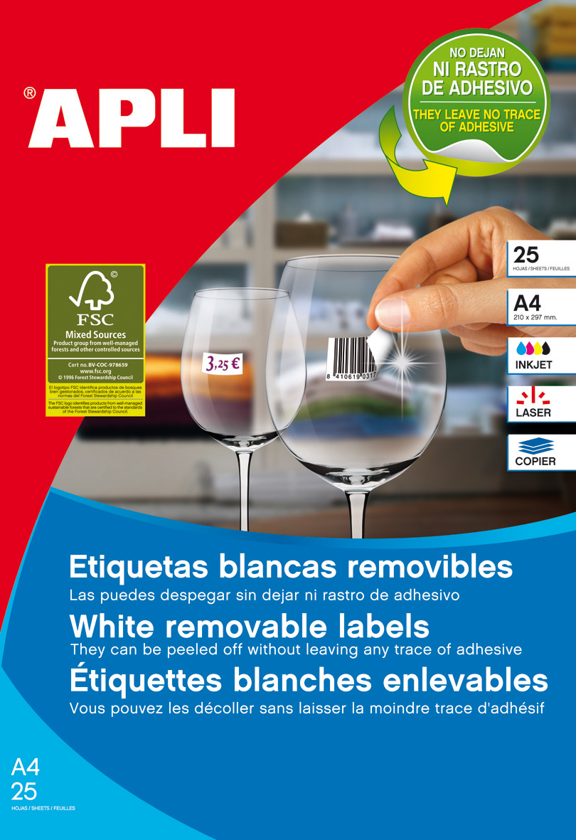 Apli Étiquettes Blanches Amovibles 35,6 x 16,9 mm 25 Feuilles