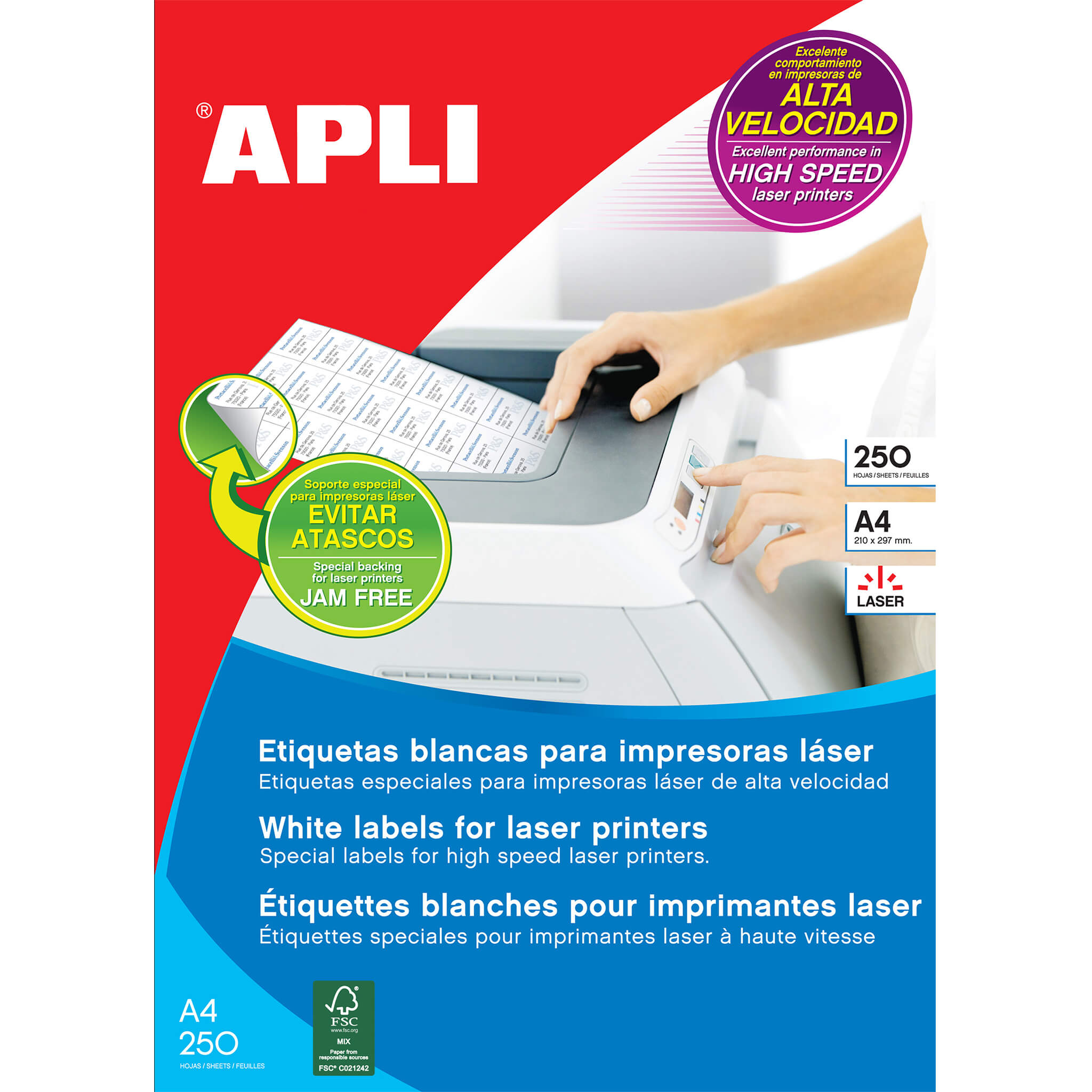 Apli Étiquettes Blanches Permanentes pour Laser 105 x 57mm 250 Feuilles