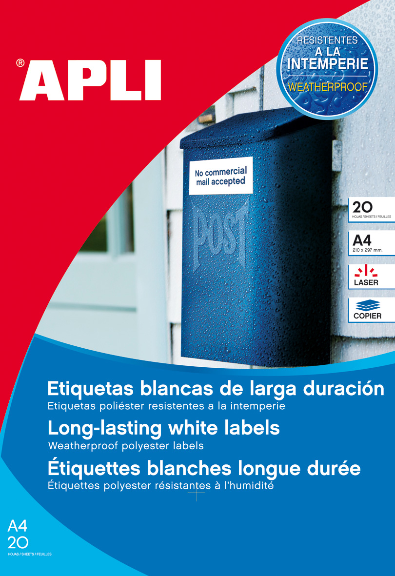 Apli Étiquettes blanches résistantes aux intempéries 45,7 x 21,2 mm 20 feuilles