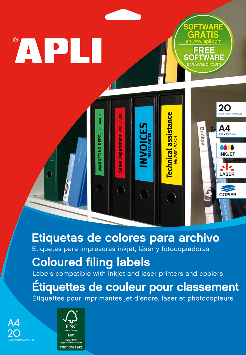 Apli Étiquettes Bleues pour Classeur 190.0 x 61.0mm 20 Feuilles