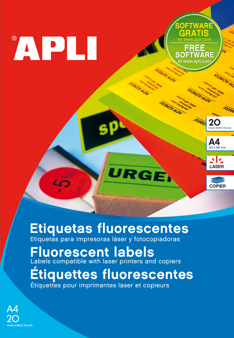 Apli Etiquettes Jaunes Fluorescentes Permanentes Ø 60.0mm 20 Feuilles