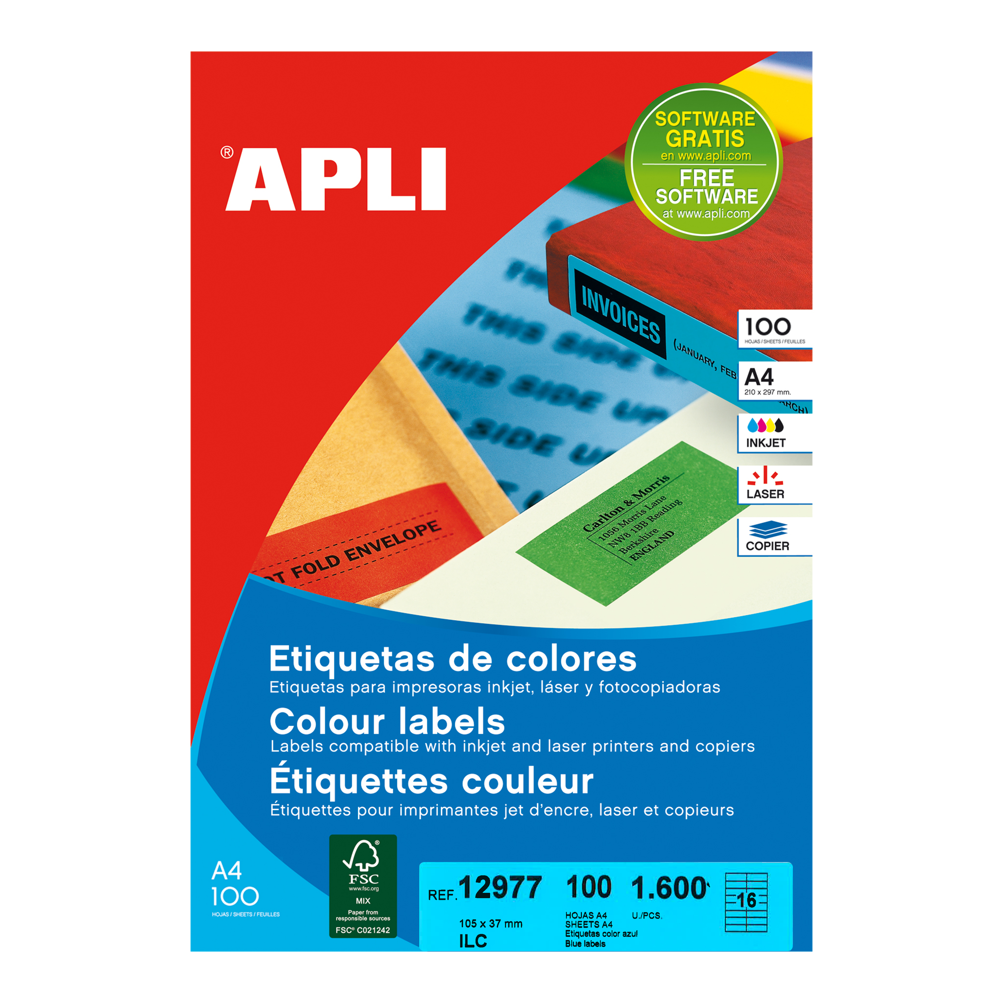 Apli Étiquettes permanentes bleues 105,0 x 37,0 mm 100 feuilles