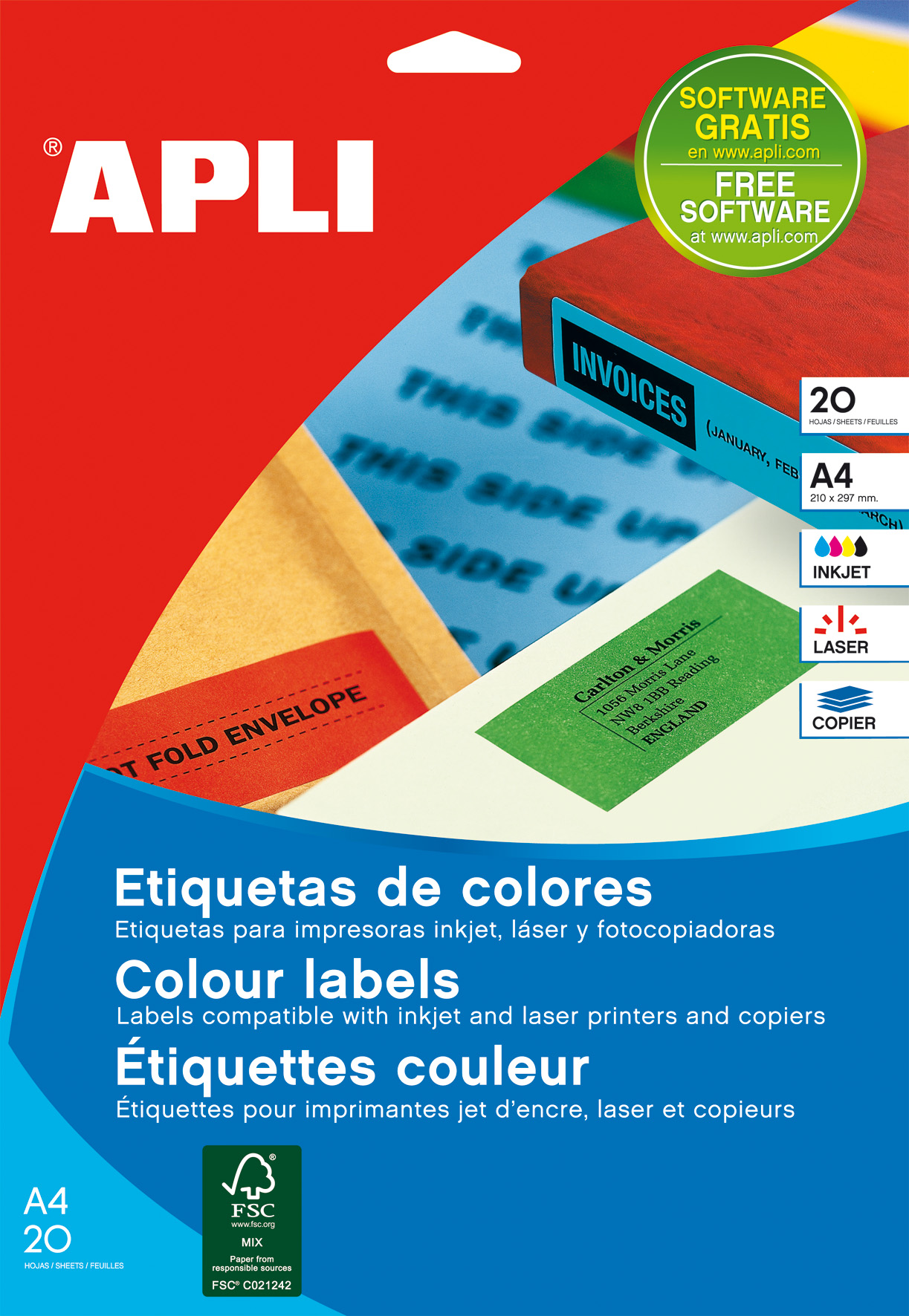 Apli Étiquettes permanentes bleues 210,0 x 297,0 mm 20 feuilles