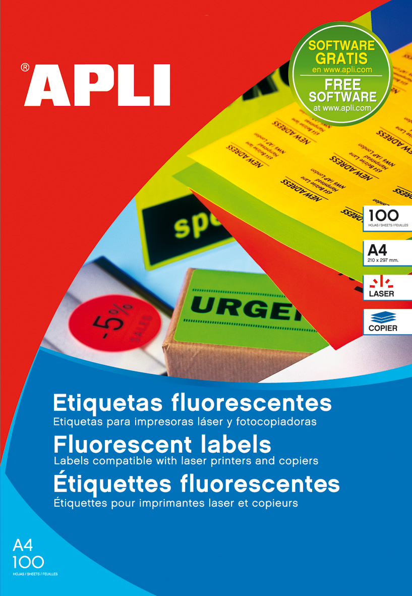 Apli Étiquettes Rouges Fluorescentes Permanentes 210,0 x 297,0 mm 100 Feuilles