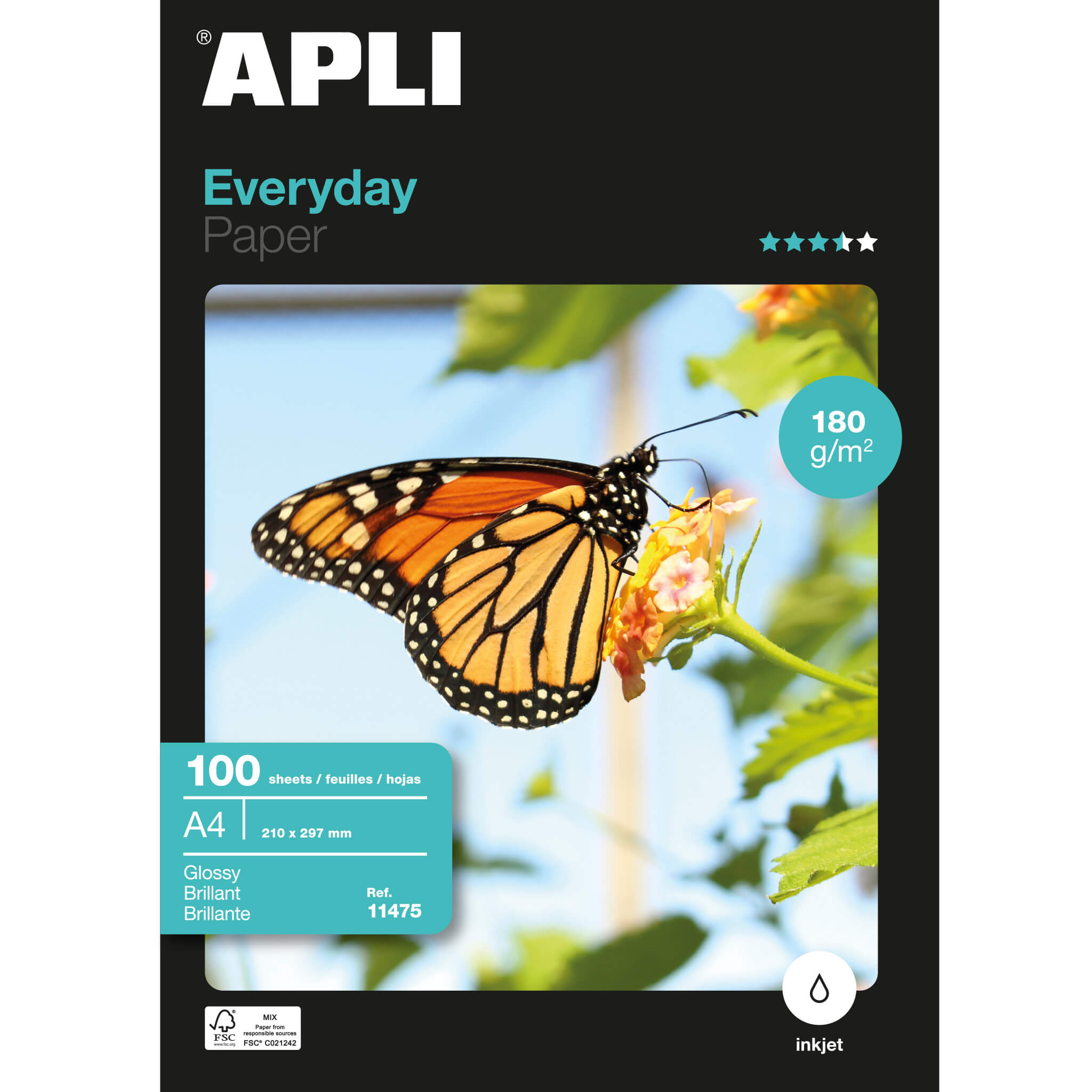 Apli Everyday Papier Photo A4 180gr - Finition Brillante - 100 Feuilles