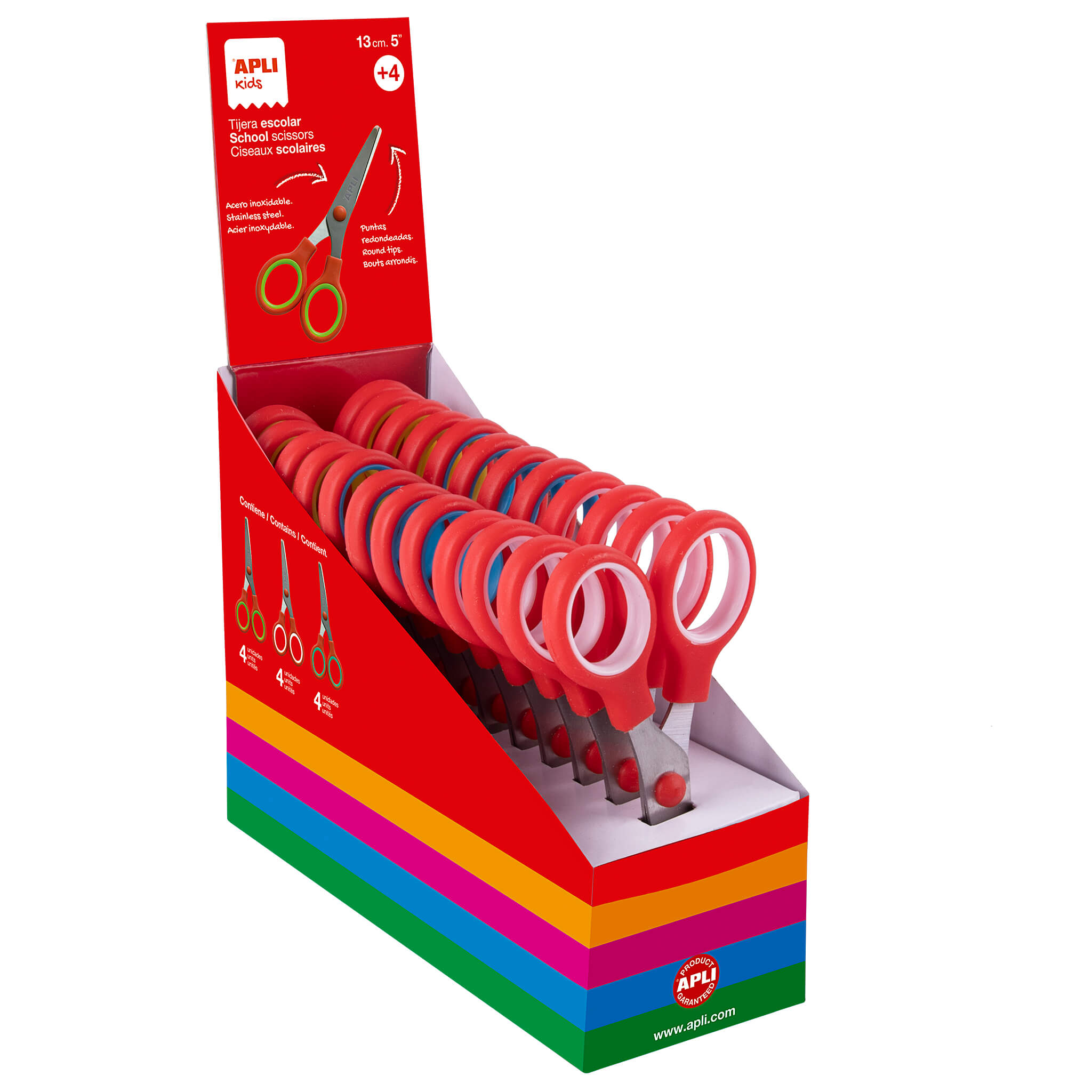 Apli Exposant Ciseaux 13cm - Lot de 12 Ciseaux - Bout Arrondi - Ergonomique - Rouge