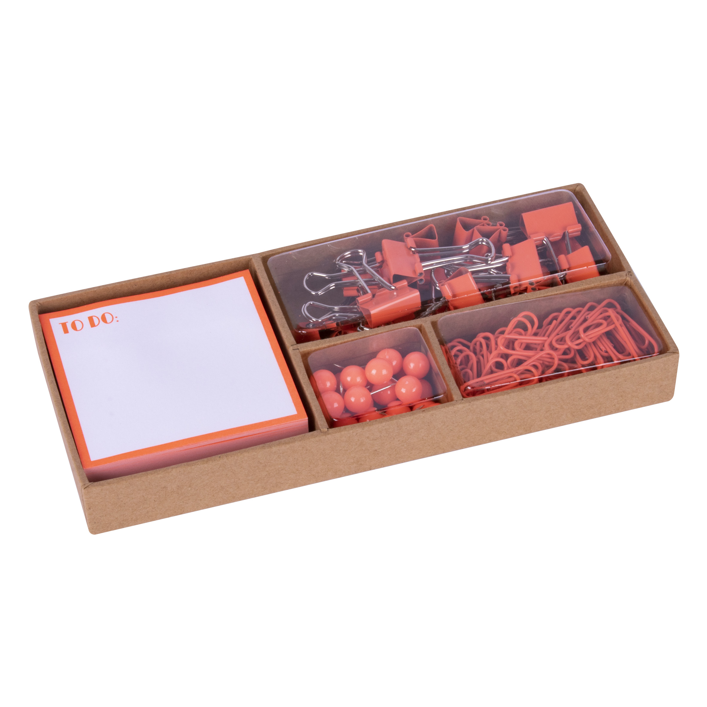 Apli Fluor Collection Office Set - 25 épingles, 80 pinces 28 mm, 20 pinces 19 mm et 100 feuilles de notes autocollantes en orange fluo - Design moderne et accrocheur - Produit repositionnable pour l'affichage 17684