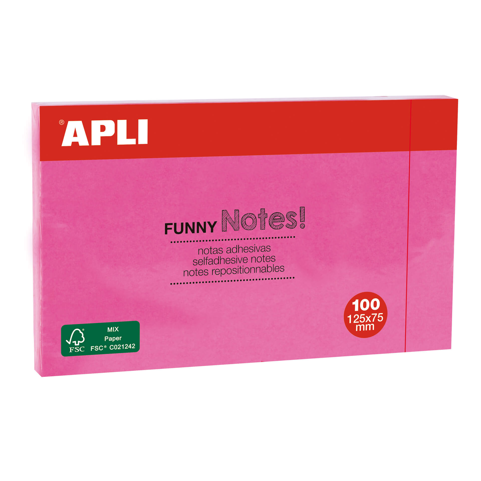 Apli Funny Sticky Notes 125x75mm - Bloc de 100 feuilles - Adhésif de qualité - Facile à décoller - Rose fluo