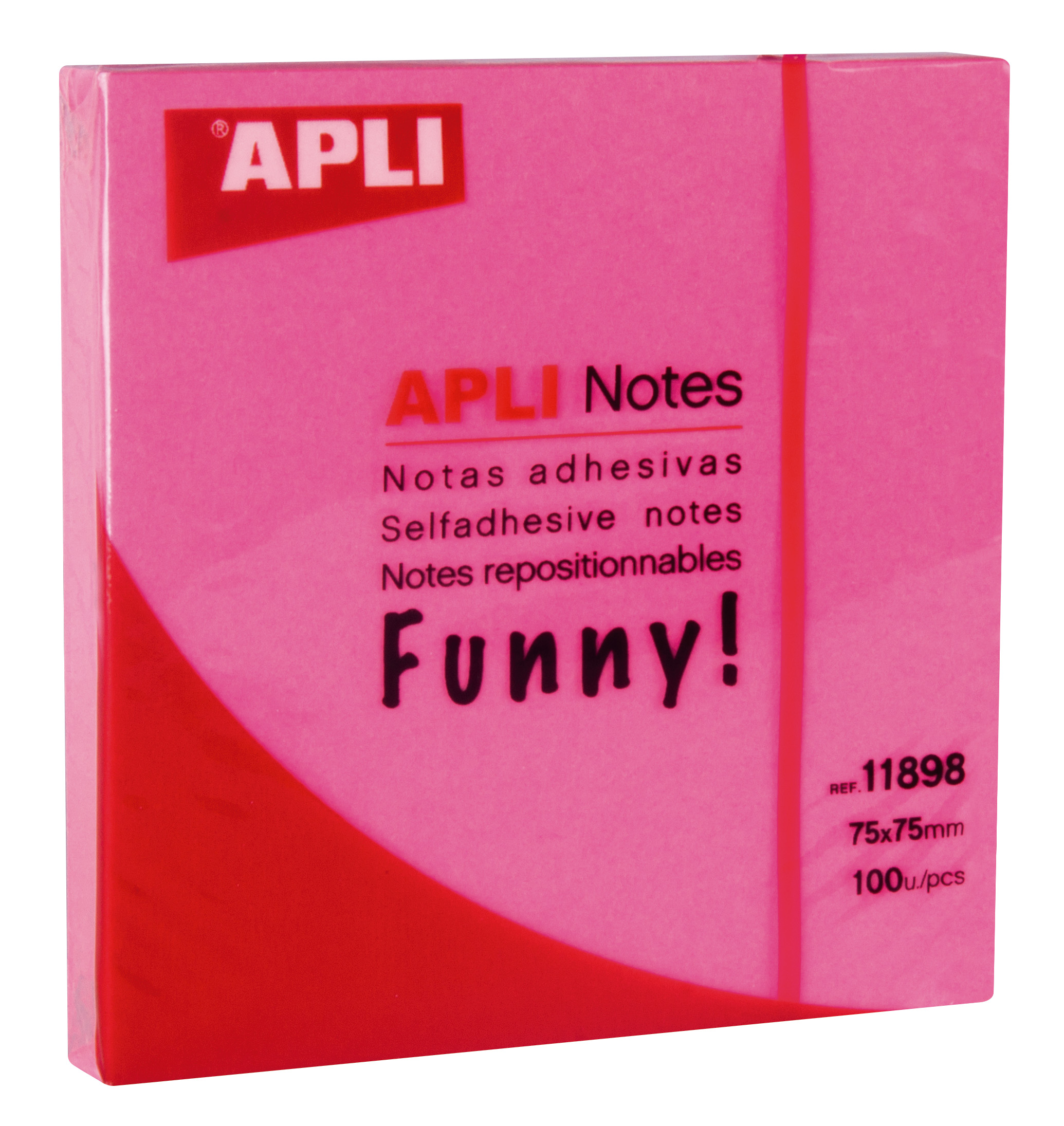 Apli Funny Sticky Notes adhésives  75x75mm - Bloc de 100 feuilles - Rose fluo