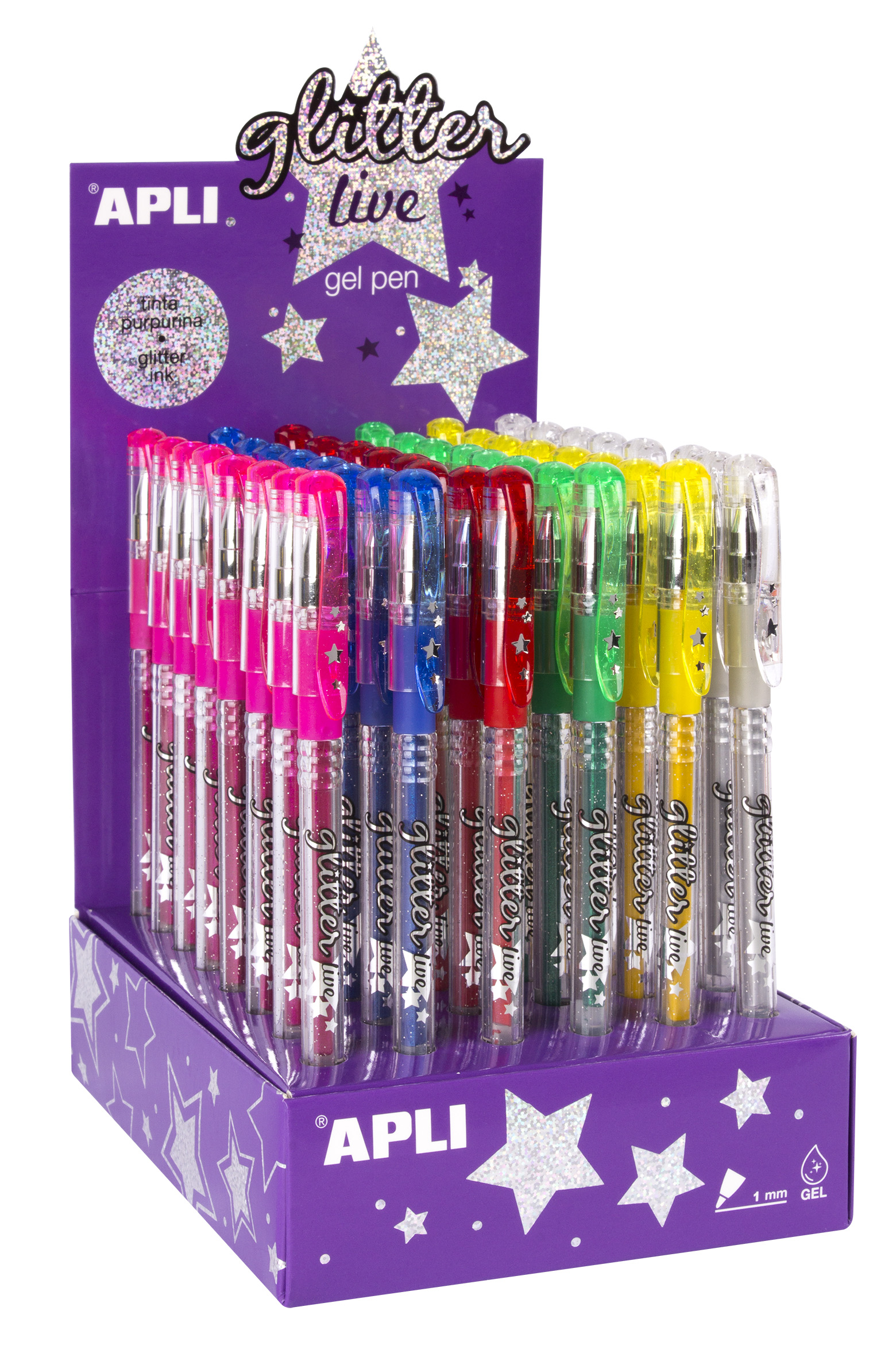 Apli Glitter Lot de 48 stylos à encre gel