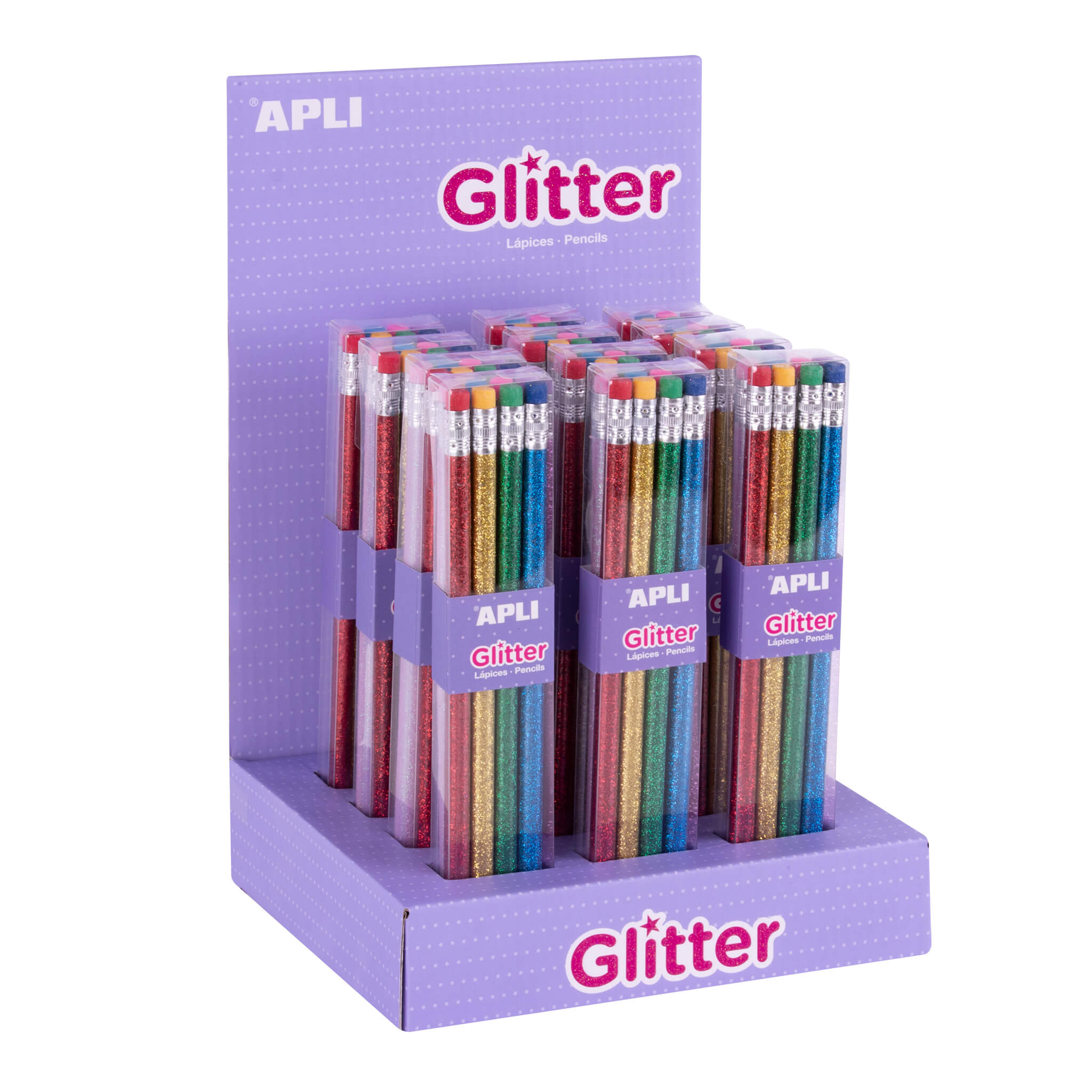 Apli Glitter Lot de 96 Crayons HB Pailletés