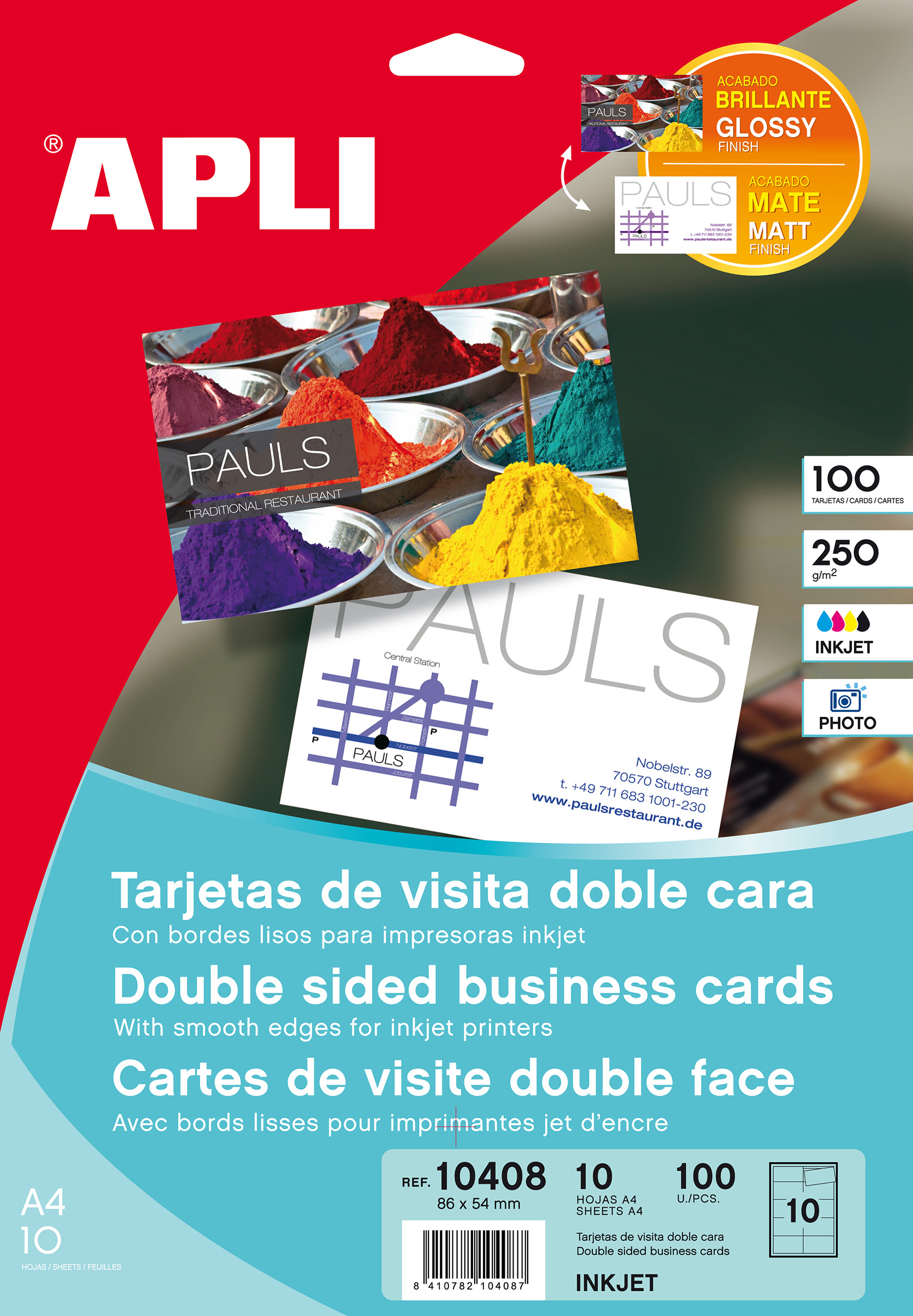 Apli Glossy Cartes de Visite Double Face 250g 10 Feuilles