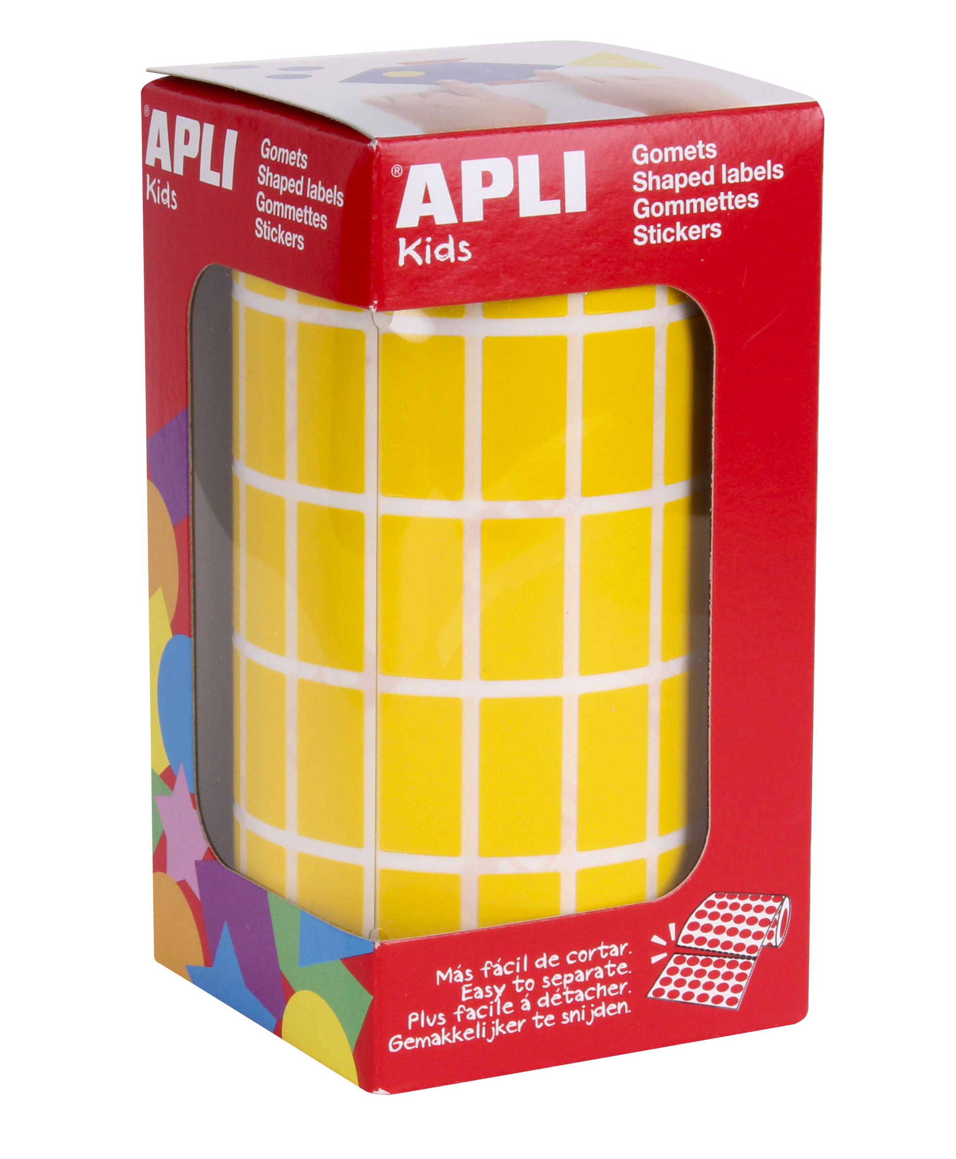 Apli Gomets rectangulaires jaunes - 20x10mm - 59 feuilles prédécoupées - 3540 unités par rouleau - Idéal pour les écoles et les ateliers pour enfants - Conforme aux normes EN-71 et FSC