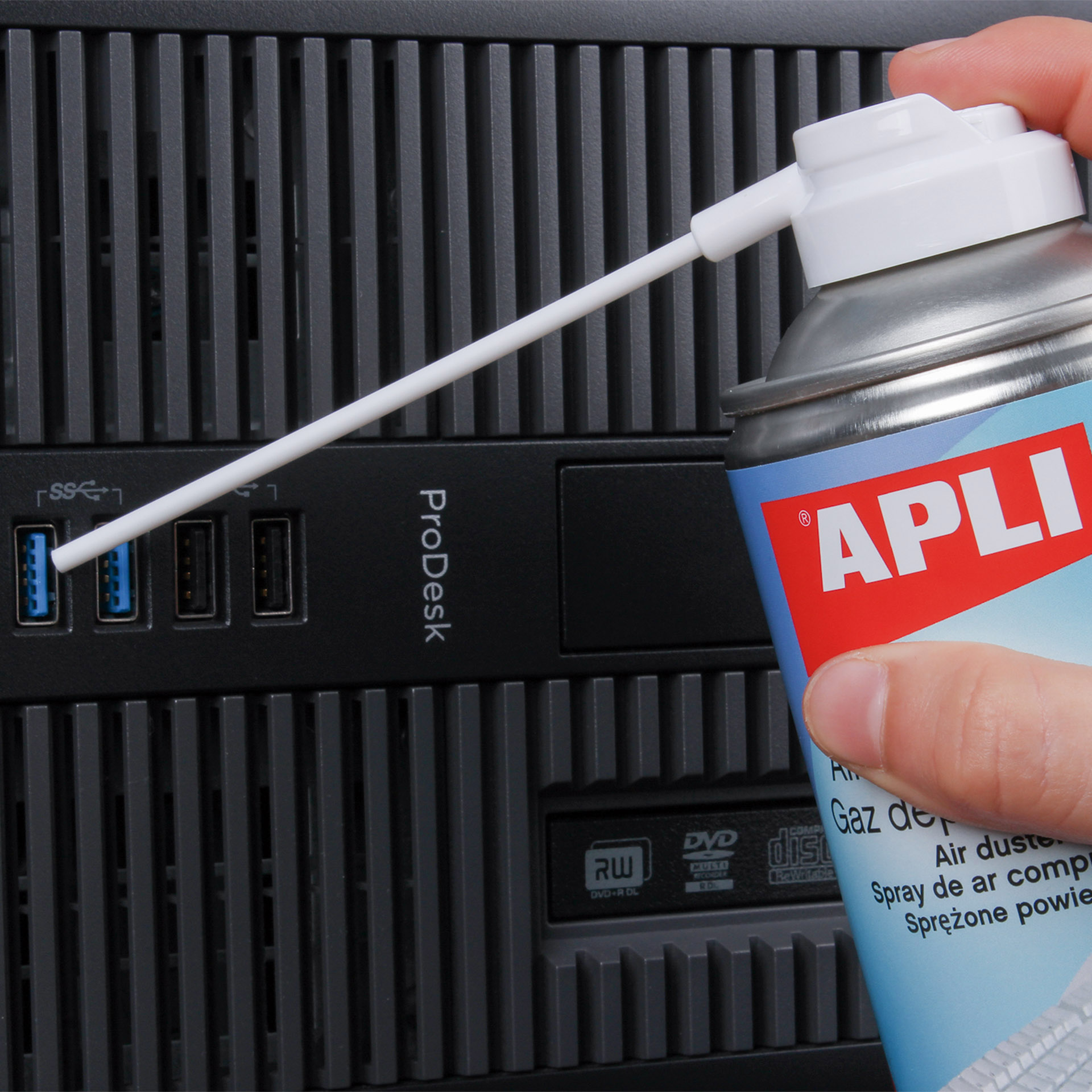 Apli Inversible Air Comprimé Spray - 200ml - Pression Extra Forte pour un Nettoyage Supérieur - Tube Prolongateur pour Endroits Difficiles - Idéal pour les Equipements Electroniques