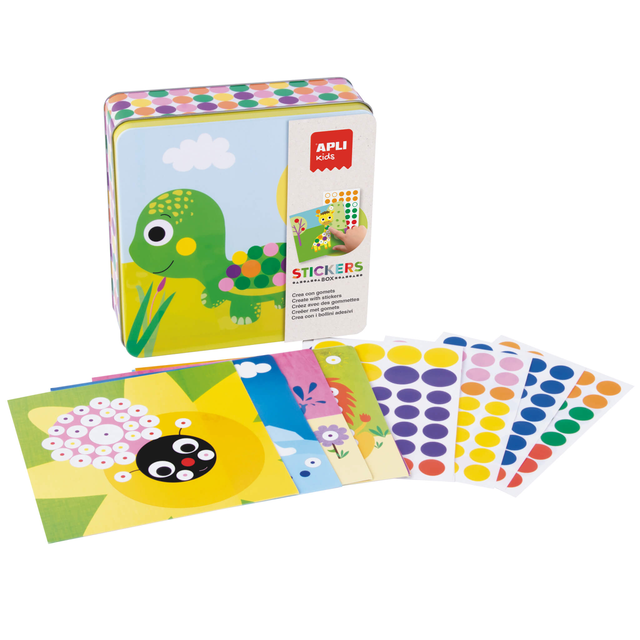 Apli Kids Jeux Gommes Animaux - 16 Feuilles à Remplir de Gommes - 8 Feuilles Gommes Amovibles - Haute Valeur Pédagogique - Coffret Métal Exclusif - Recommandé à partir de 3 Ans - Coloré