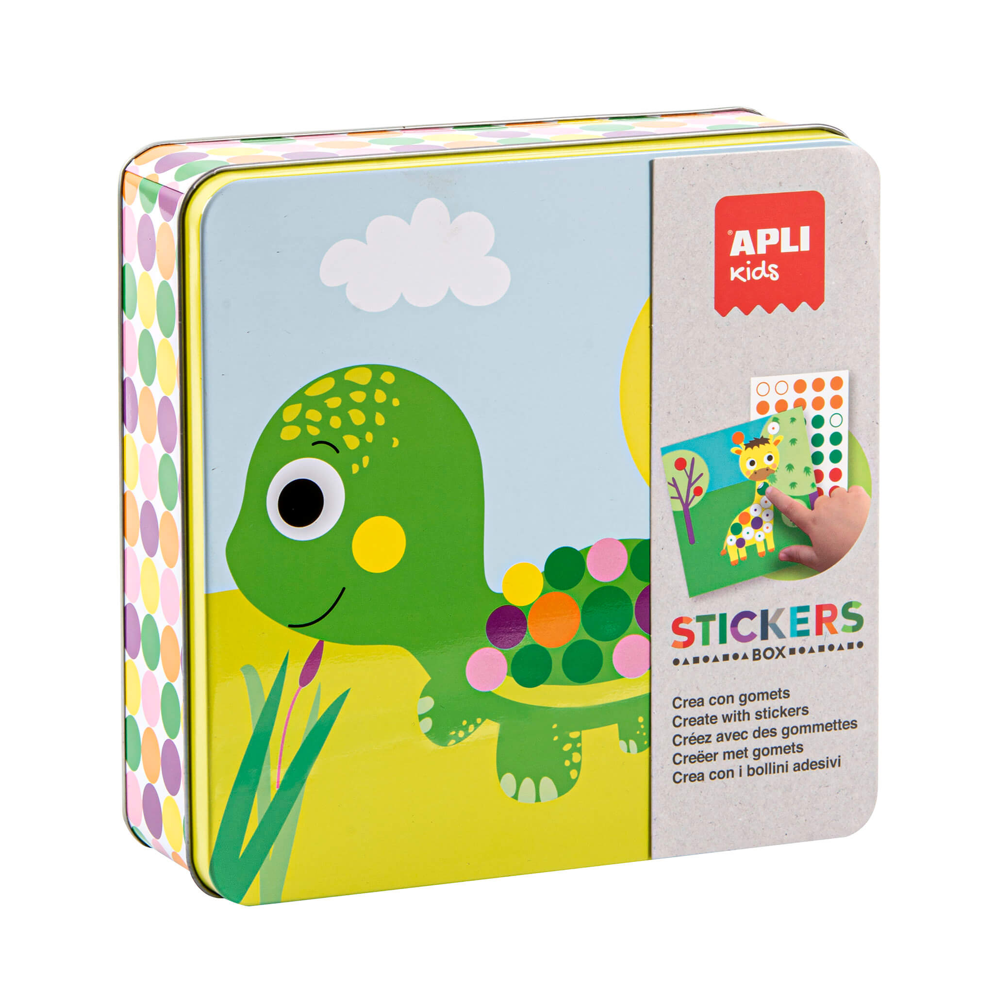 Apli Kids Jeux Gommes Animaux - 16 Feuilles à Remplir de Gommes - 8 Feuilles Gommes Amovibles - Haute Valeur Pédagogique - Coffret Métal Exclusif - Recommandé à partir de 3 Ans - Coloré