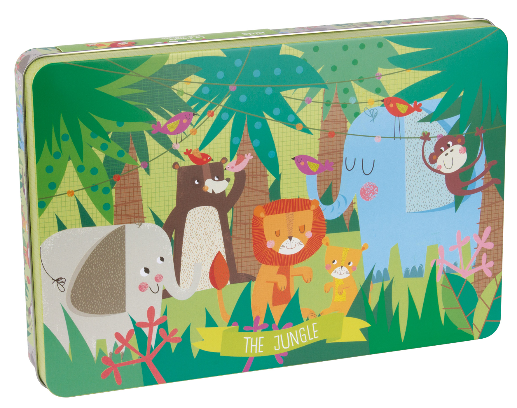 Apli Kids Jungle Puzzle - 24 Pièces 8x8mm - Boîte Métallique Rectangulaire - Design Exclusif par Martina Hogan - Manipulation Facile - Carton 2mm - Développement de Compétences - Coloré et Clair